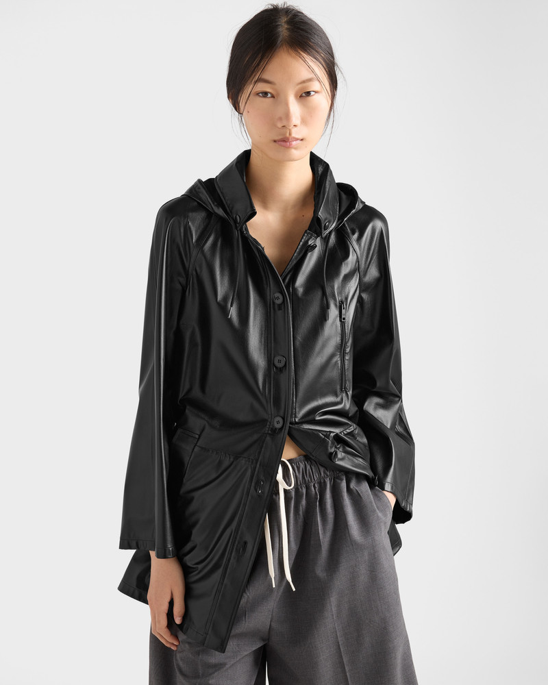 Hooded nappa leather and fabric caban jacket 4
