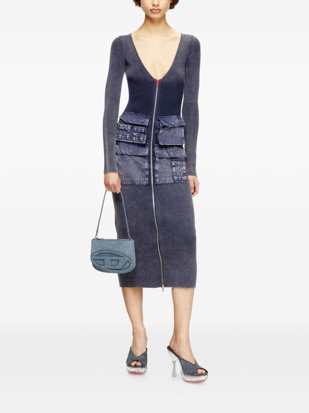 ribbed zip-front pocketed day dress - 2
