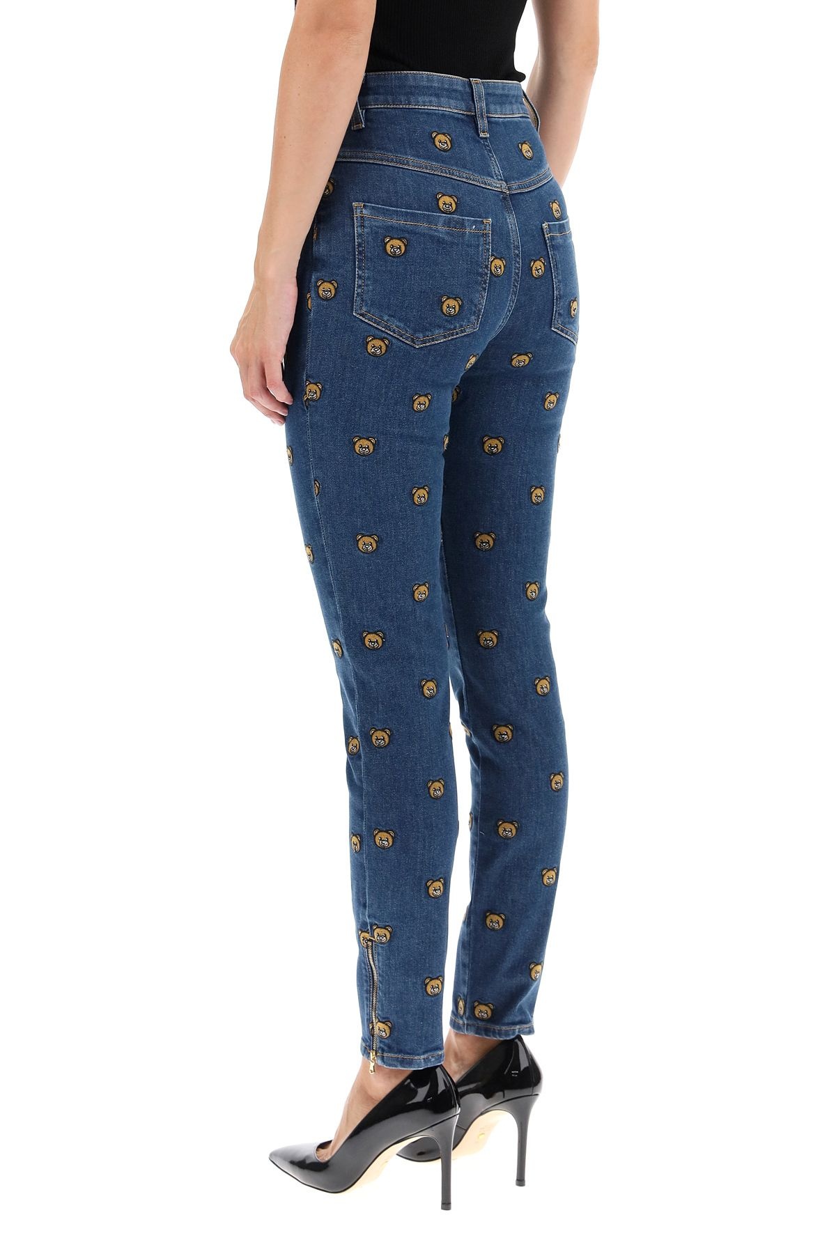 ALL-OVER TEDDY BEAR EMBROIDERED DENIM JEANS - 4