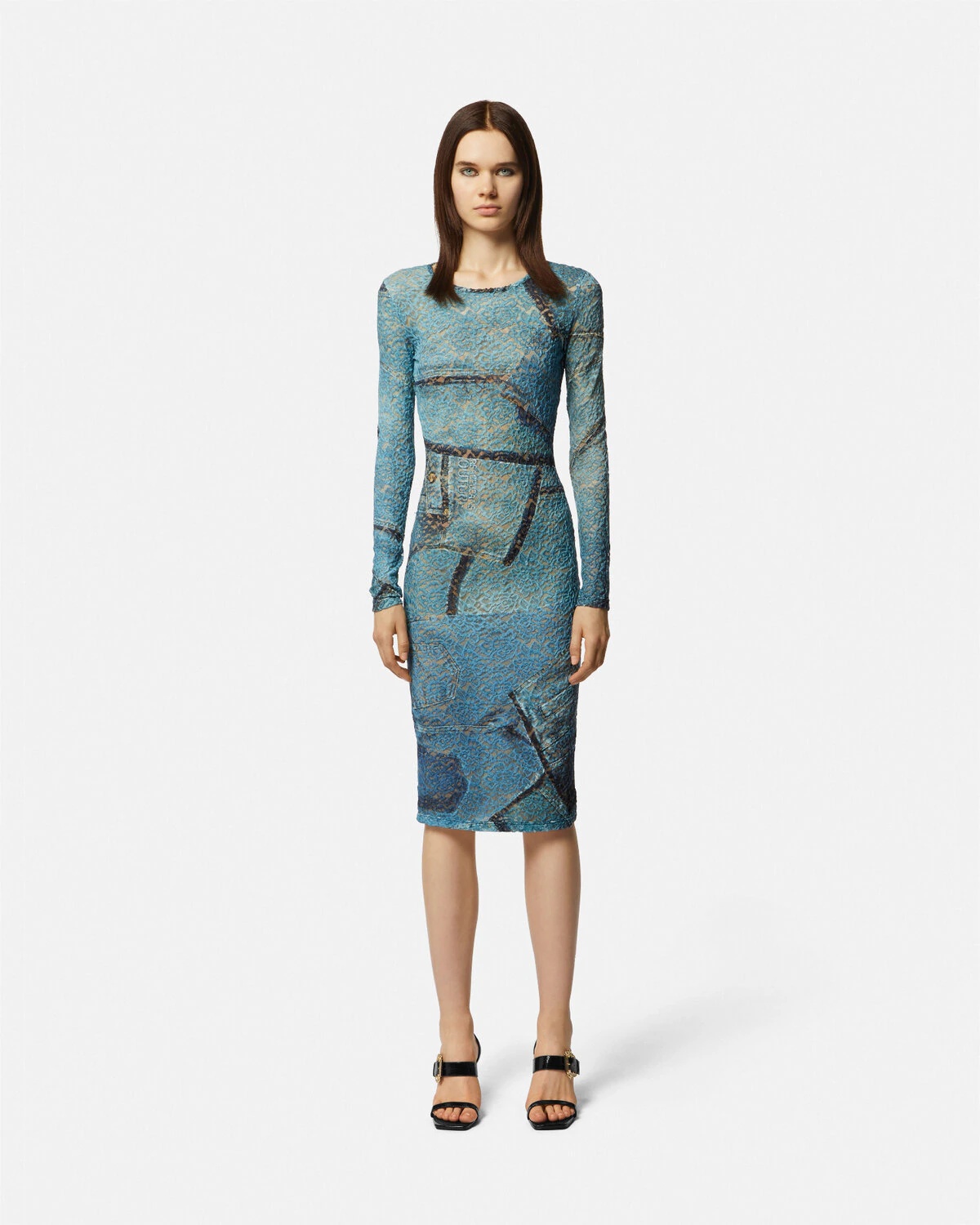 Patchwork Denim Lace Midi Dress - 2