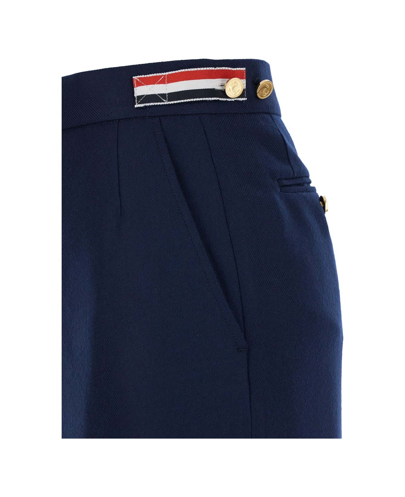 Calf Legth Side Tab Skirt In Solid Wool Twill - 3