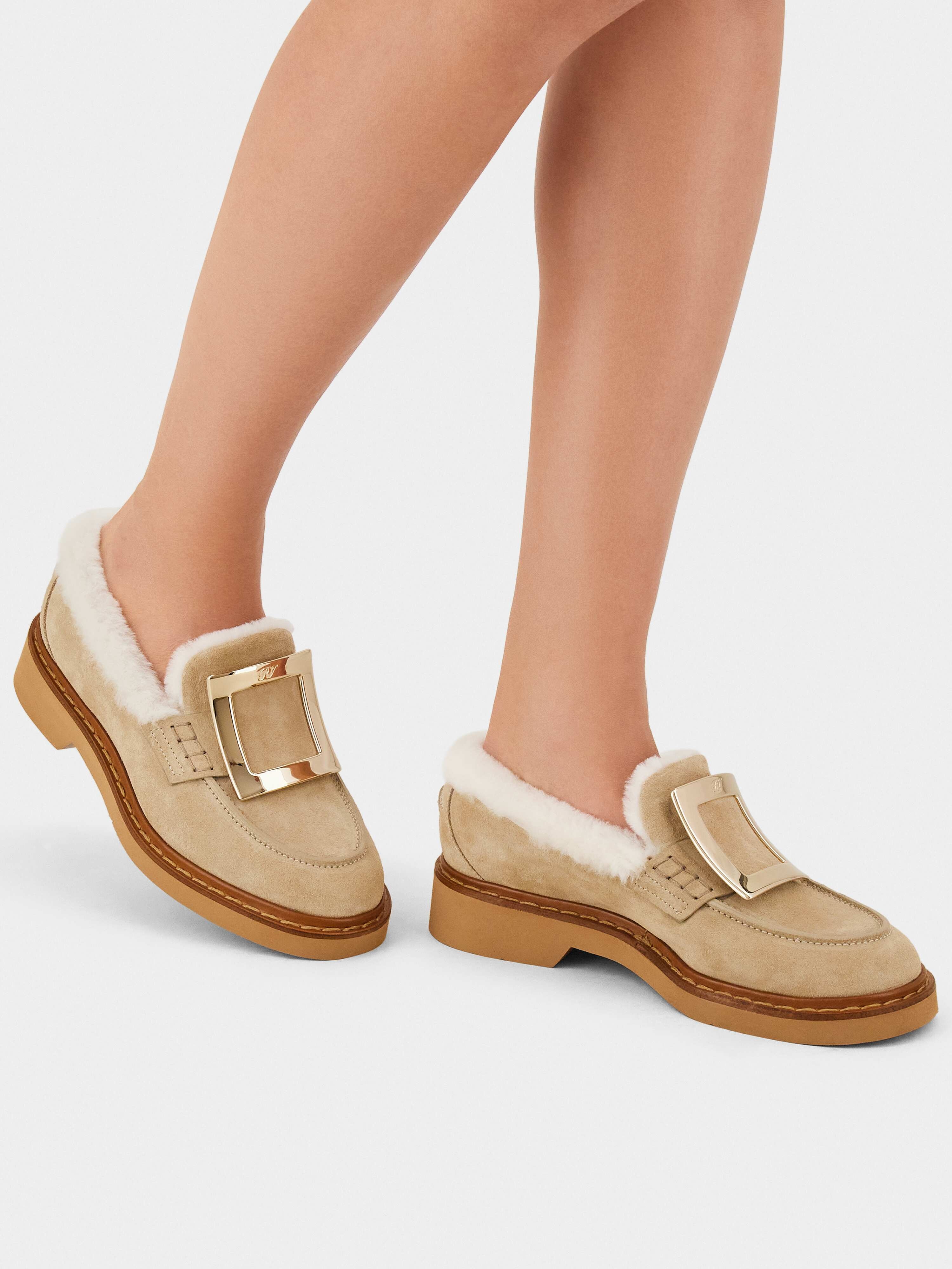 Viv' Rangers Metal Buckle Fur Loafers in Suede - 8