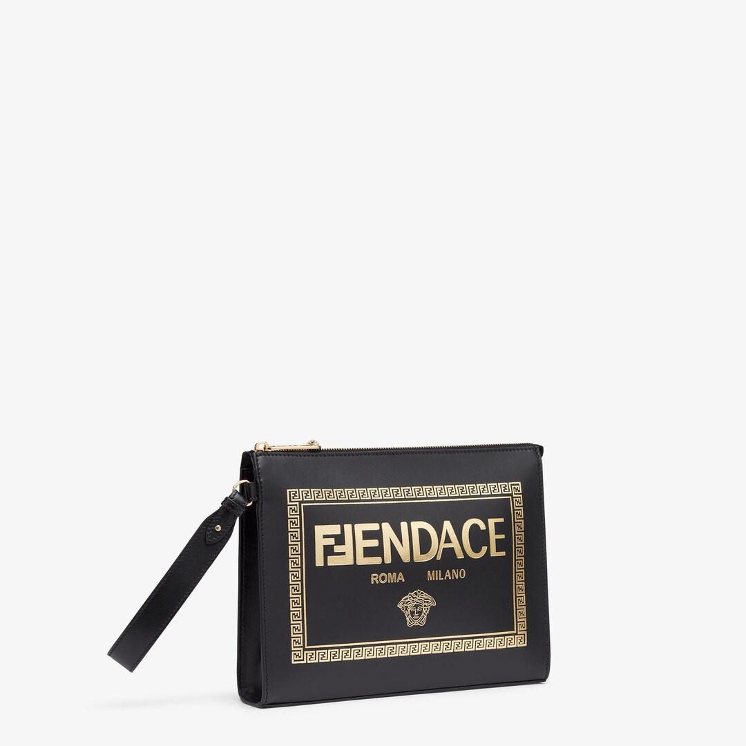 Fendace Printed black leather  Logo pouch - 2