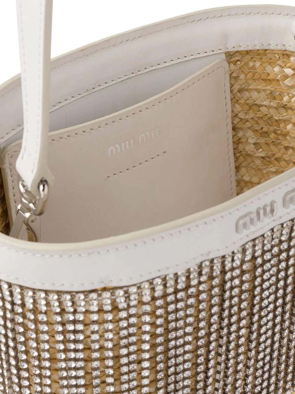 crystal-embellished straw bucket bag - 5