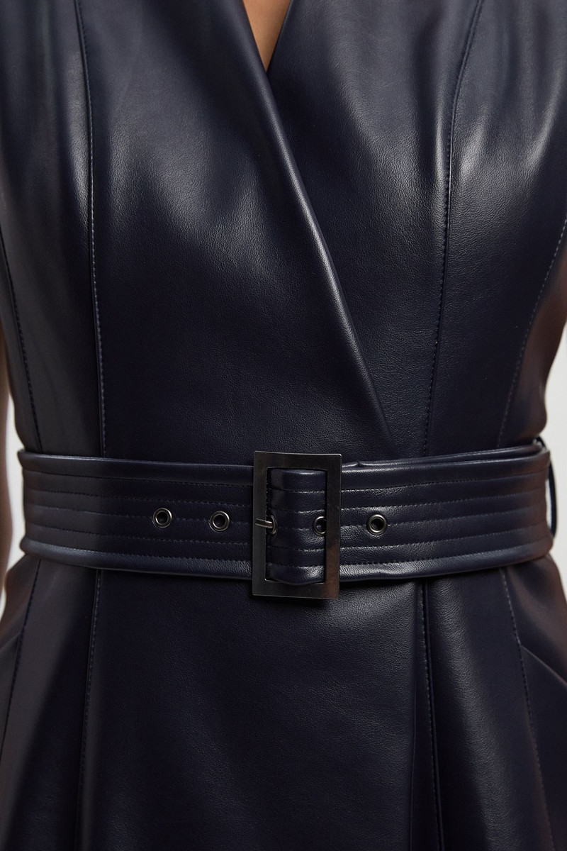 Faux Leather Belted Sleeveless Dress 4