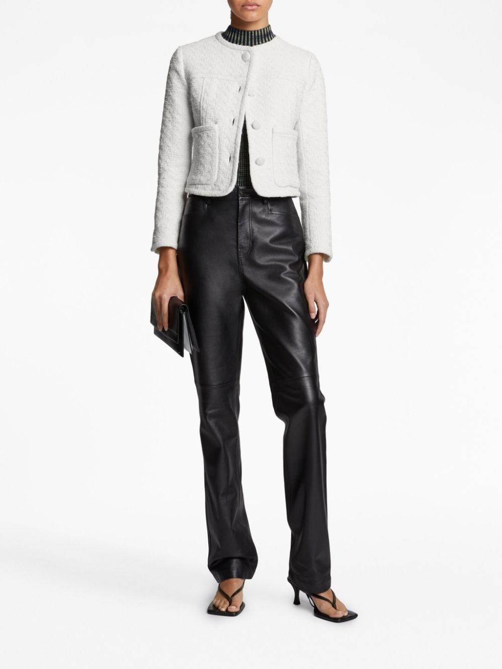 button-down tweed cropped jacket - 2