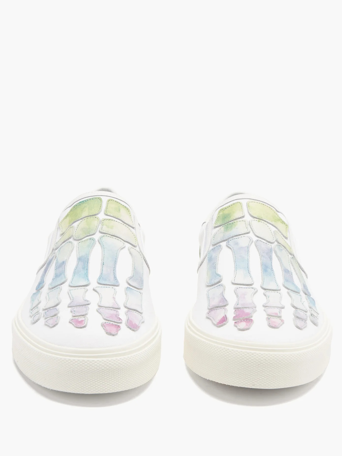 Skeleton leather-appliqué slip-on canvas trainers - 5