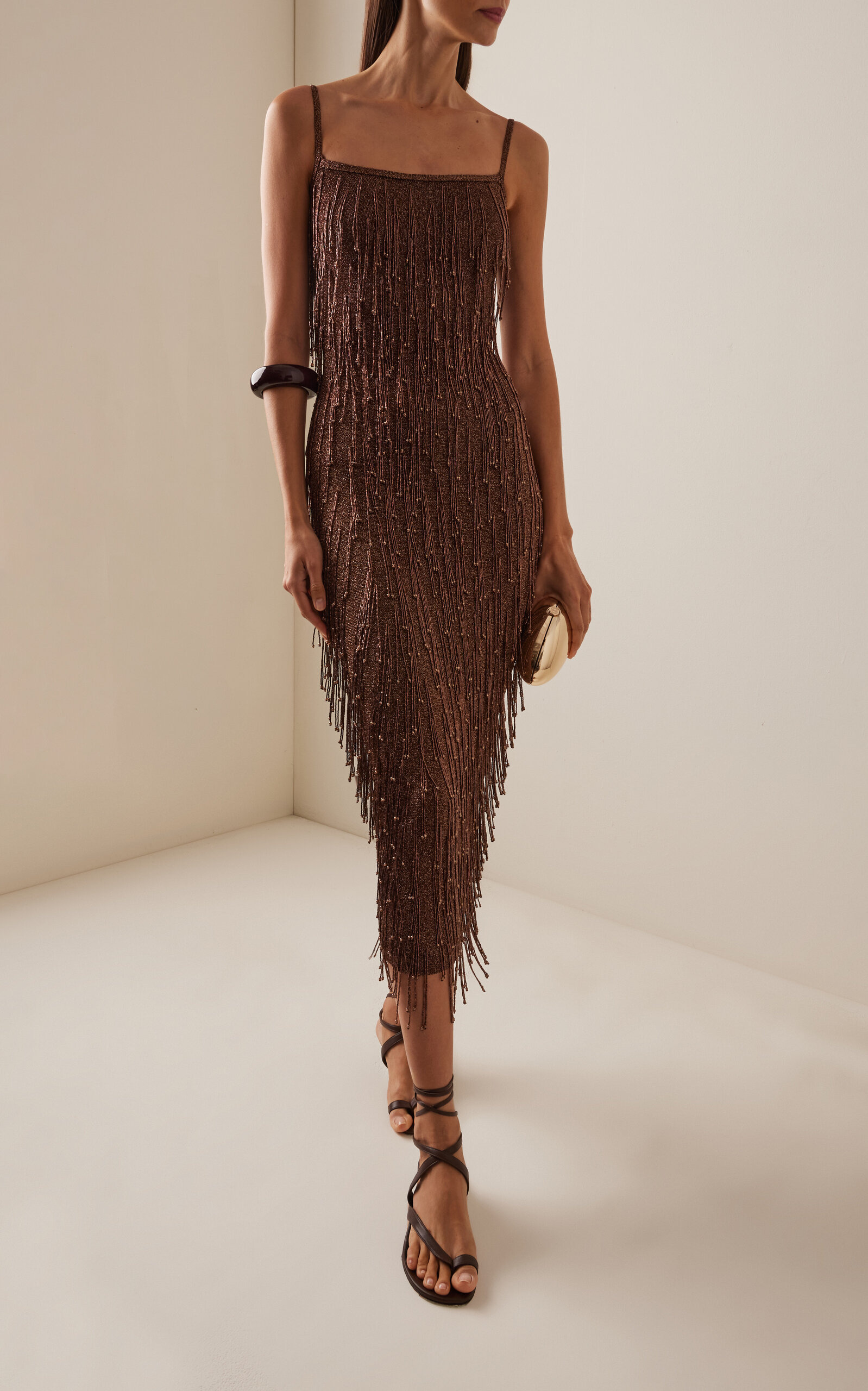 Ola Beaded Metallic-Knit Midi Dress brown - 2