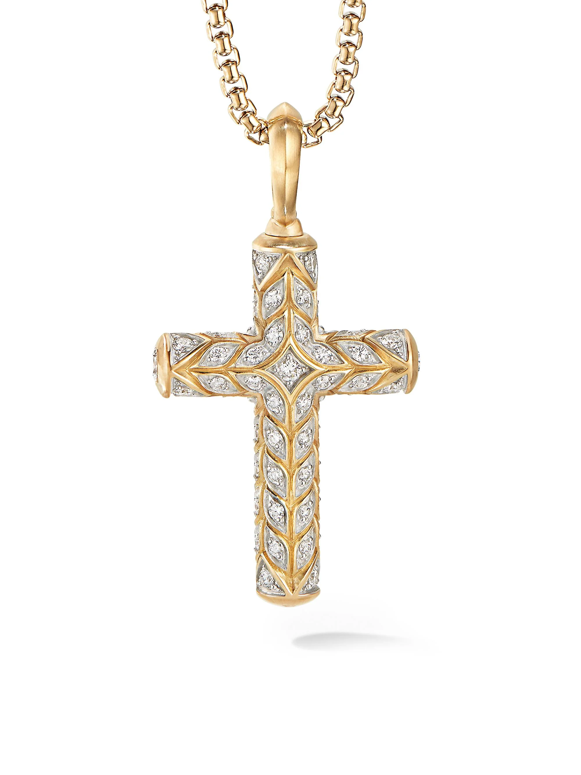 Men's Chevron Cross Pendant in 18K Yellow Gold - Diamond - 1