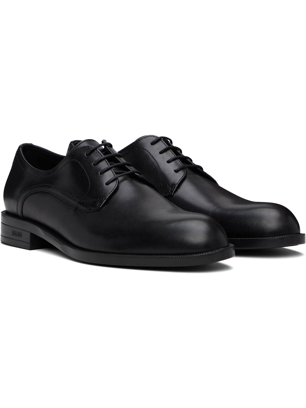 Black Leather Double Stitching Derbys - 4