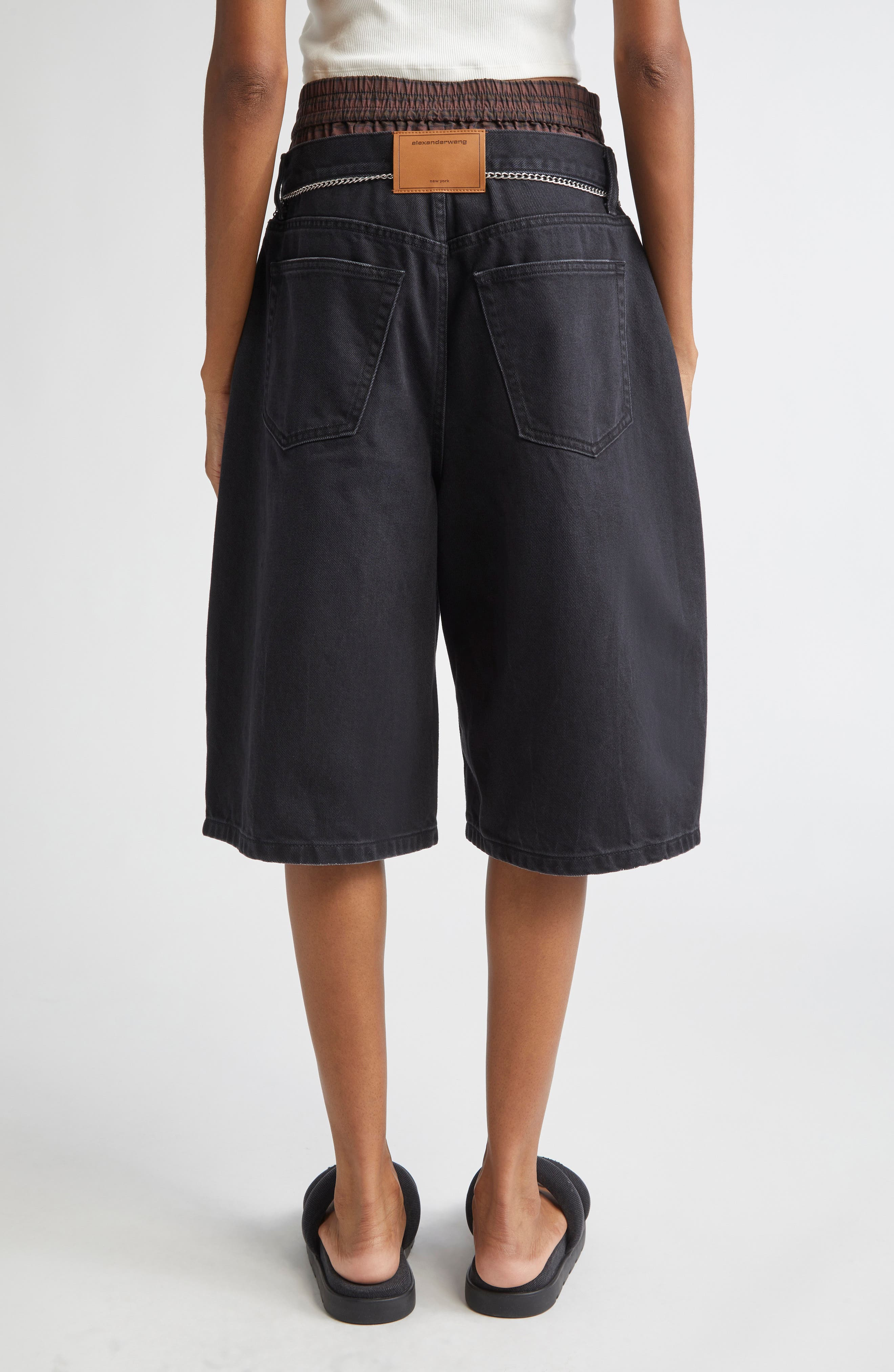 Alexander Wang Pre-Styled Pleated Denim Shorts with Chain Belt in Faded Black at Nordstrom - 2