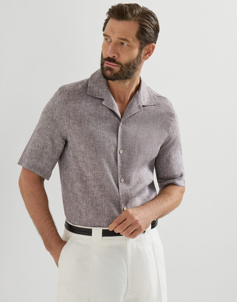 Linen easy fit short sleeve shirt with camp collar 2