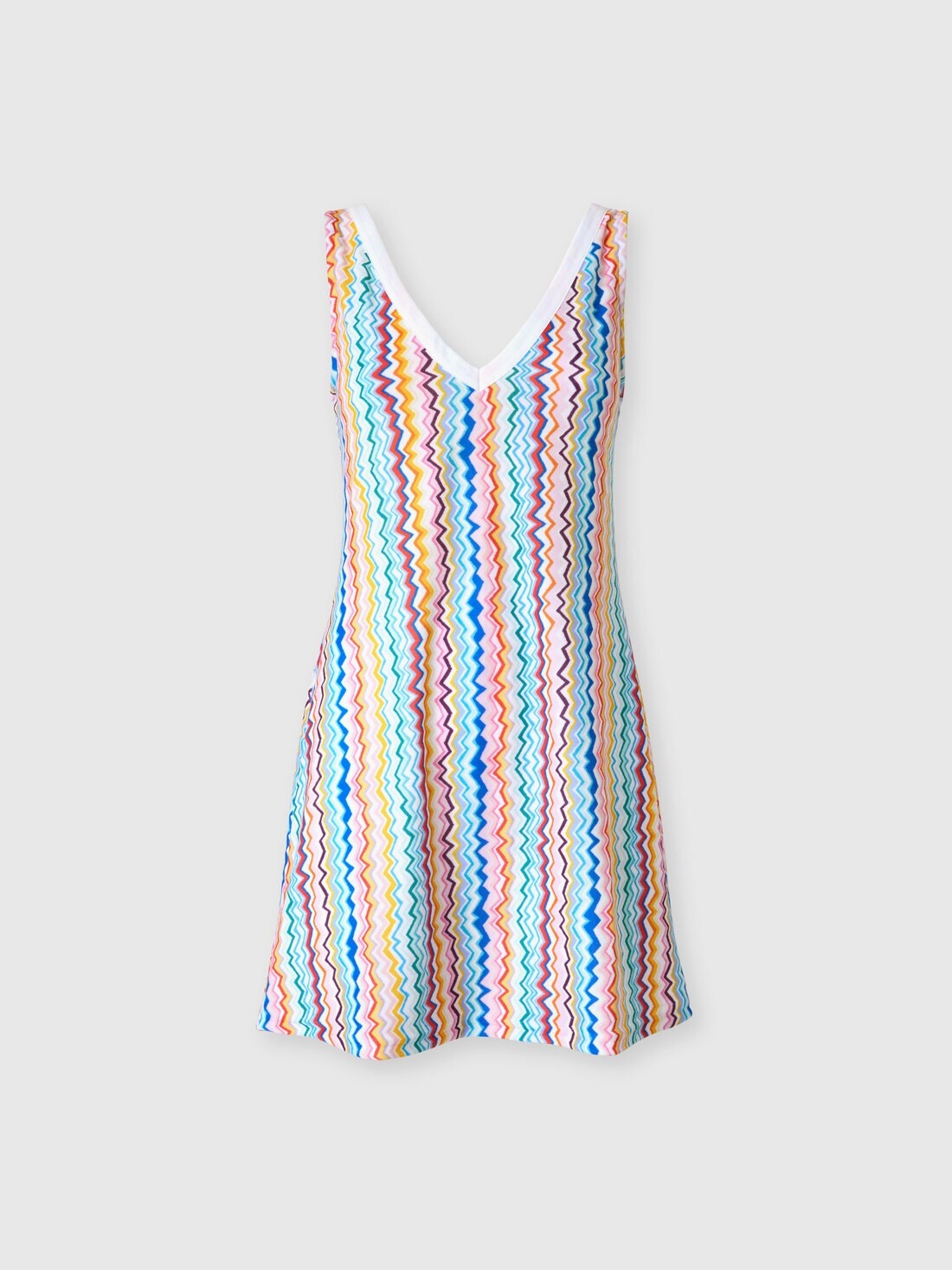 Short Cover-Up Dress with Iconic Zigzag Pattern and V-Neck - 1