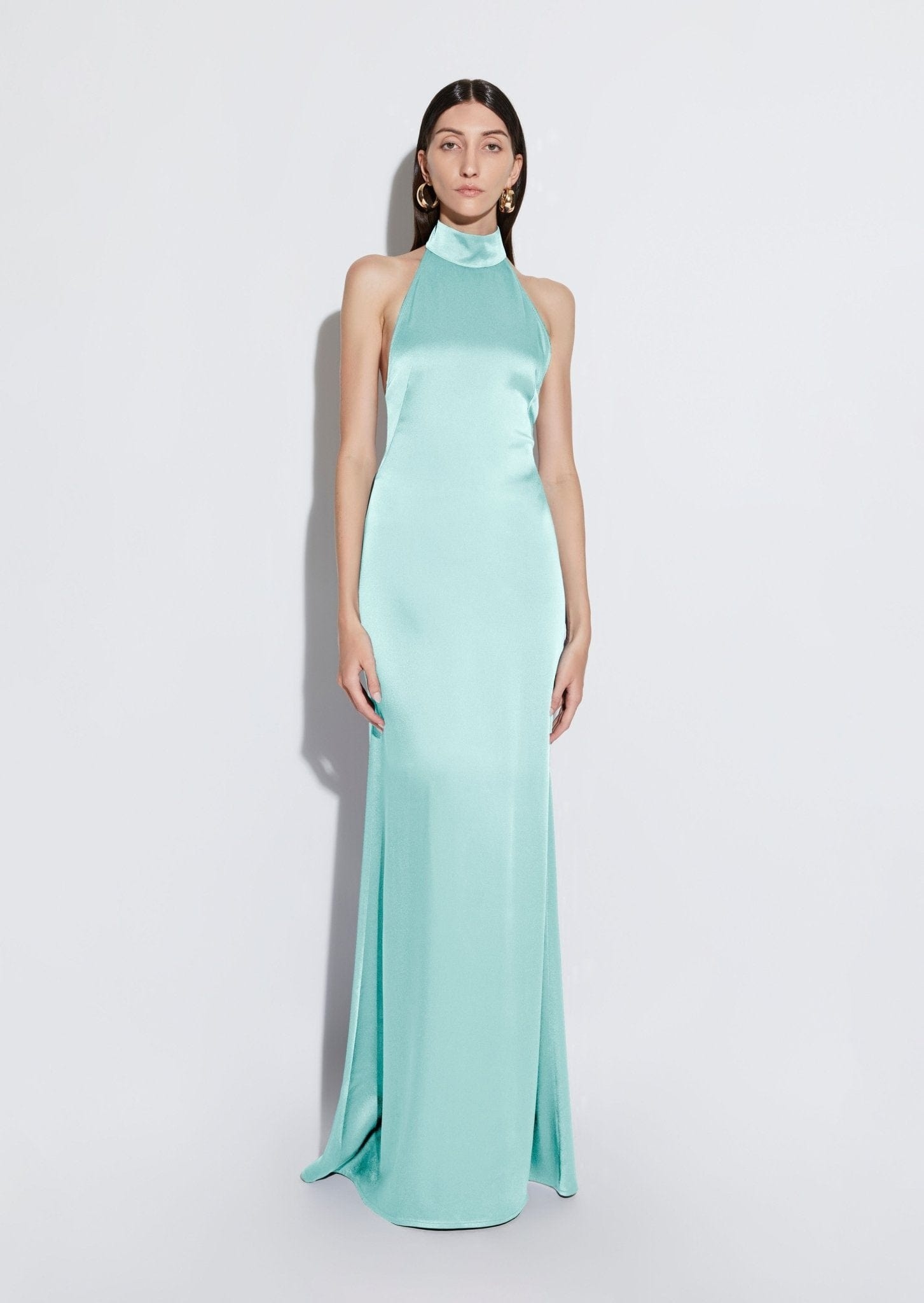 Satin Halter Open Back Gown - 2