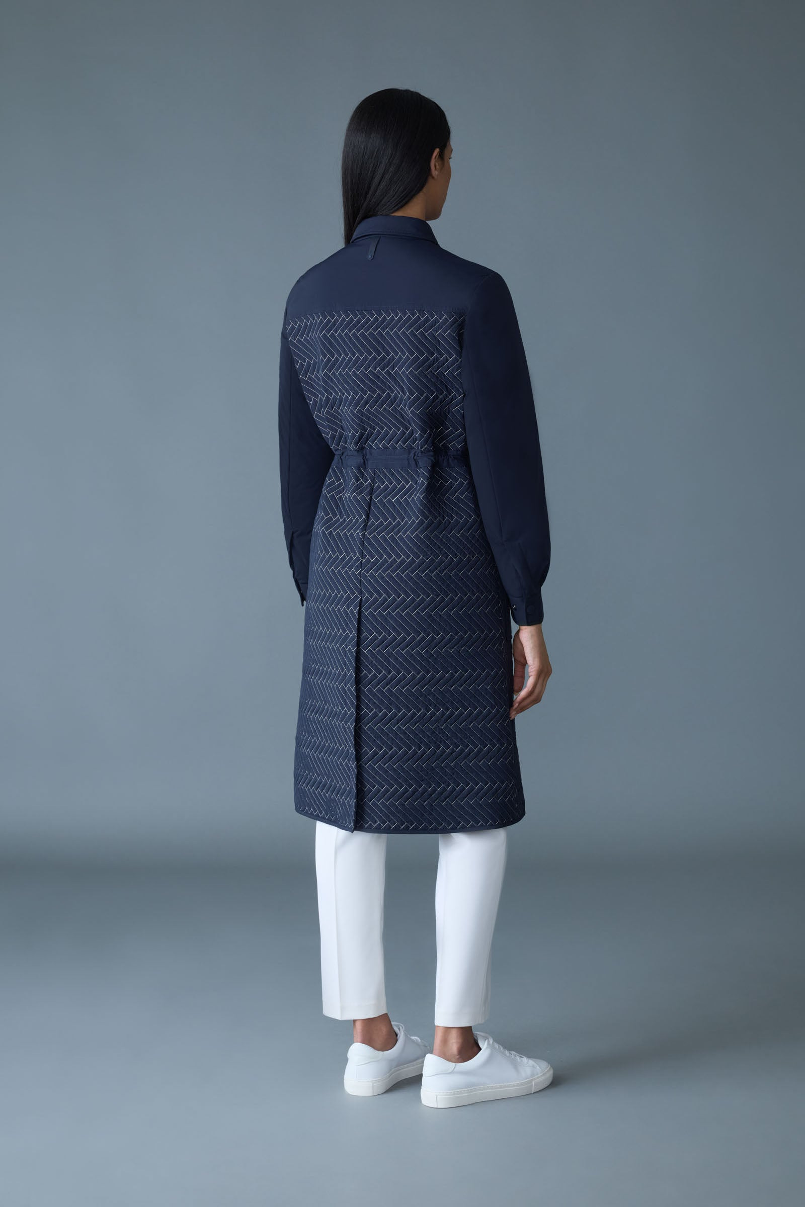 NAOLIN Long Down Coat with Chevron Quilt - 4