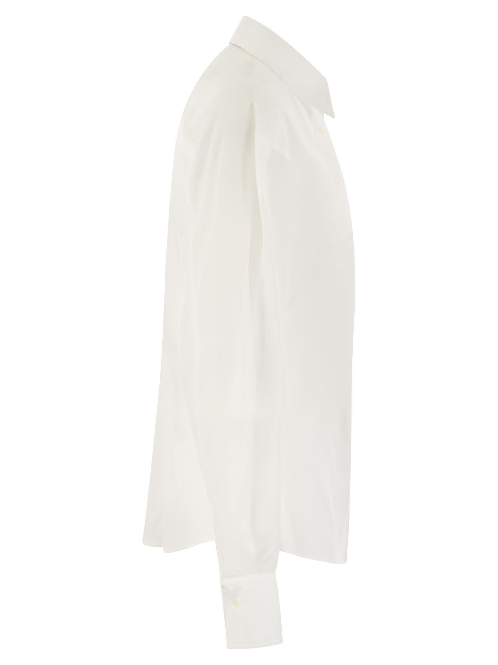 Brunello Cucinelli Women Stretch Cotton Poplin Shirt With Cotton Organza Sleeves And Necklace - 3