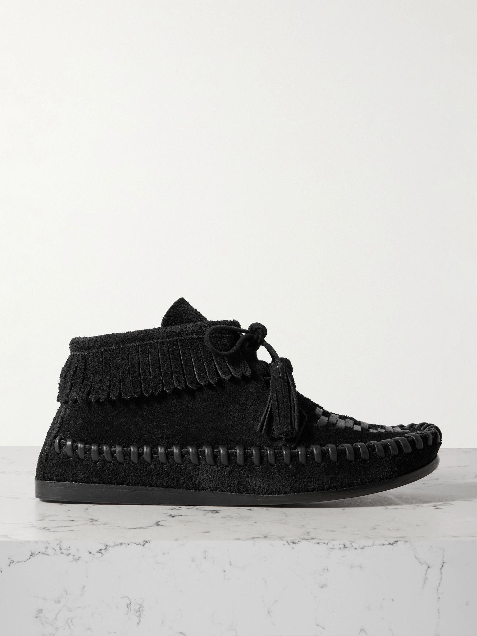 Felsa fringed tasseled leather-trimmed suede ankle boots Black - 1