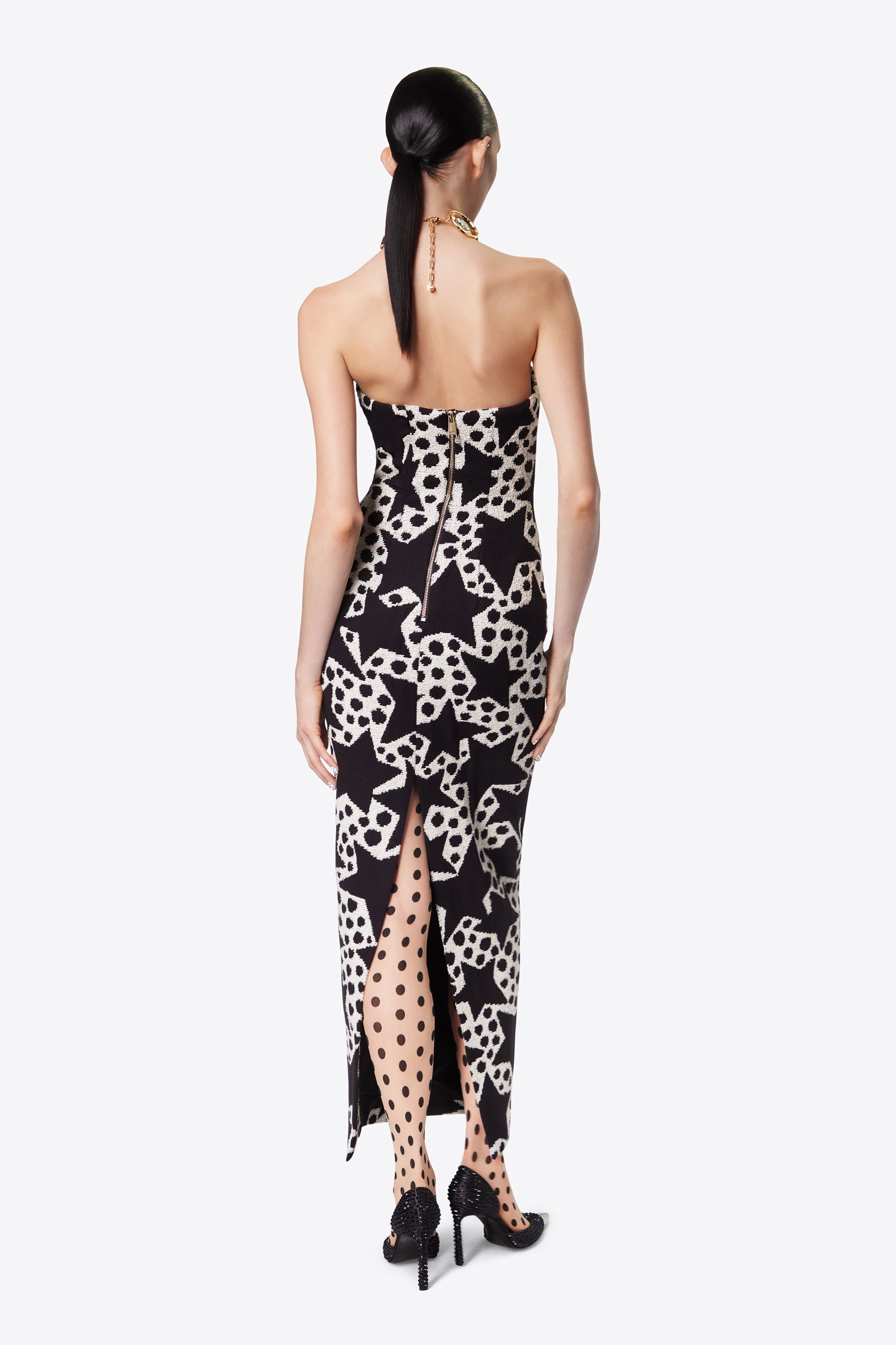 CRYSTAL MEDALLION STRAPLESS DRESS - 4