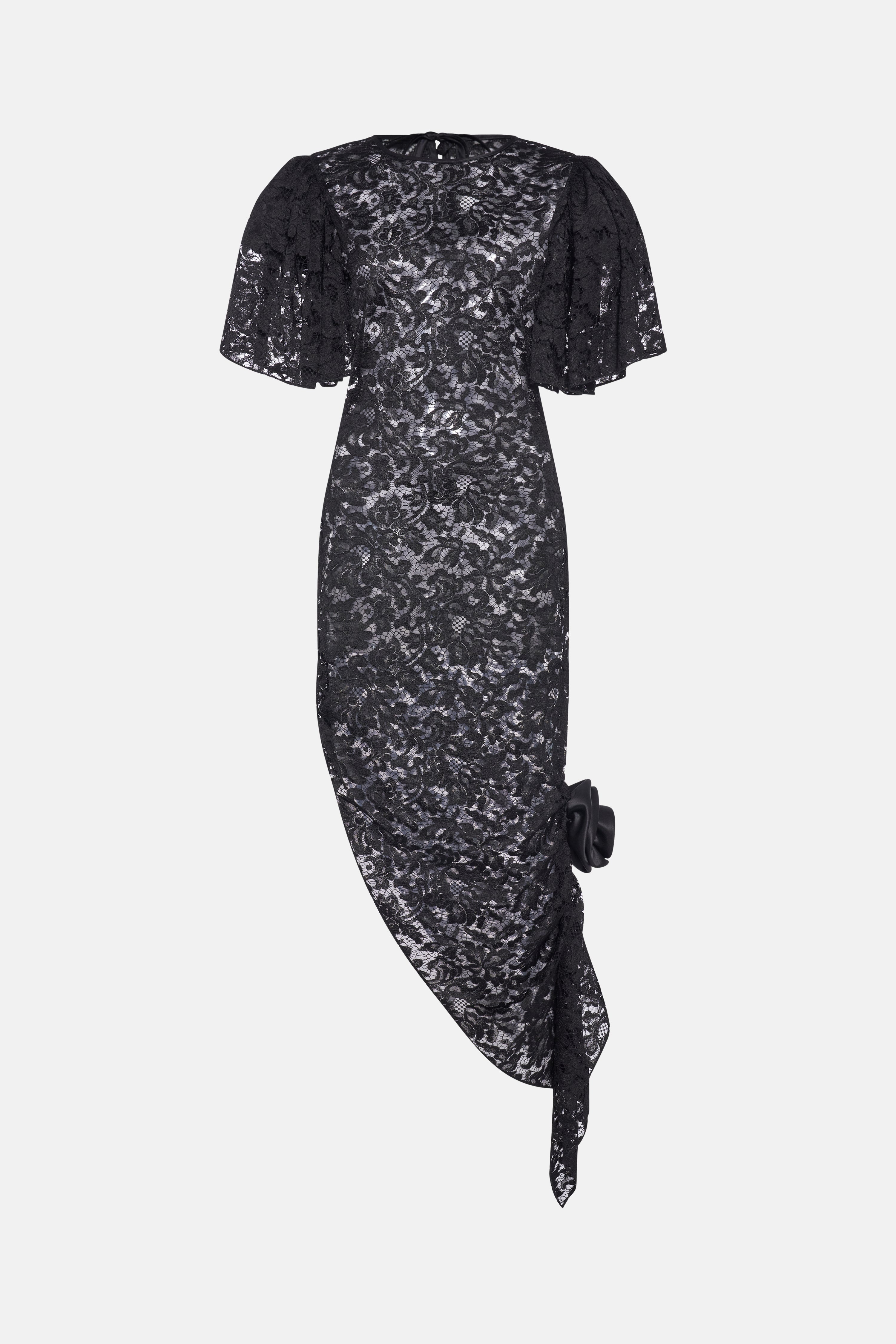 LACE DRESS WITH SPLIT AND ROSE - 1