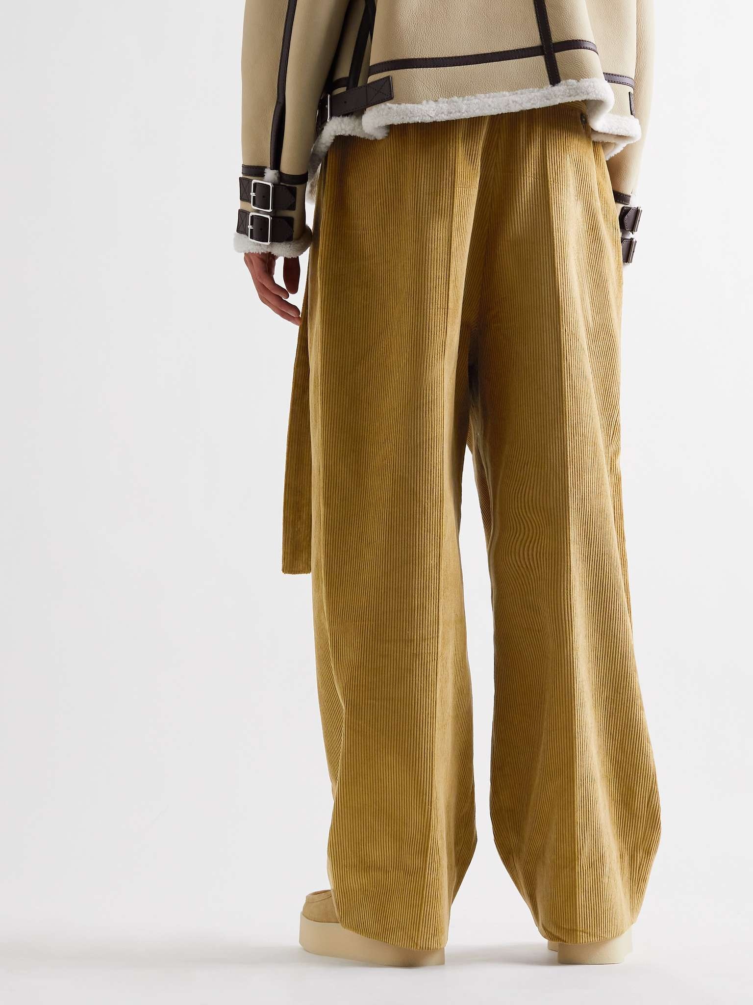 Wide-Leg Belted Pleated Cotton-Corduroy Trousers - 4