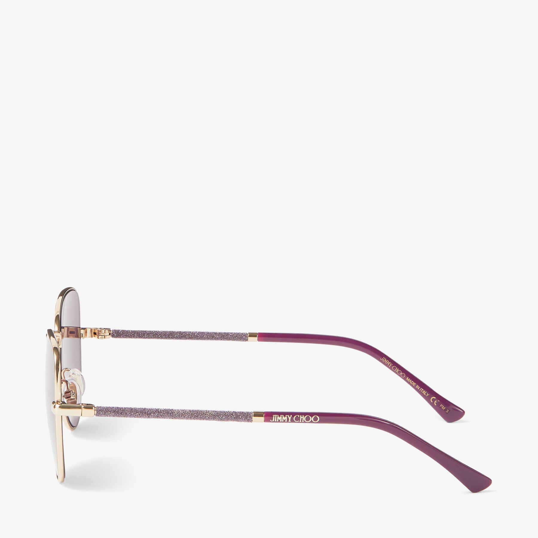Carol
Rose Gold Aviator Sunglasses with Purple Glitter Temples - 2