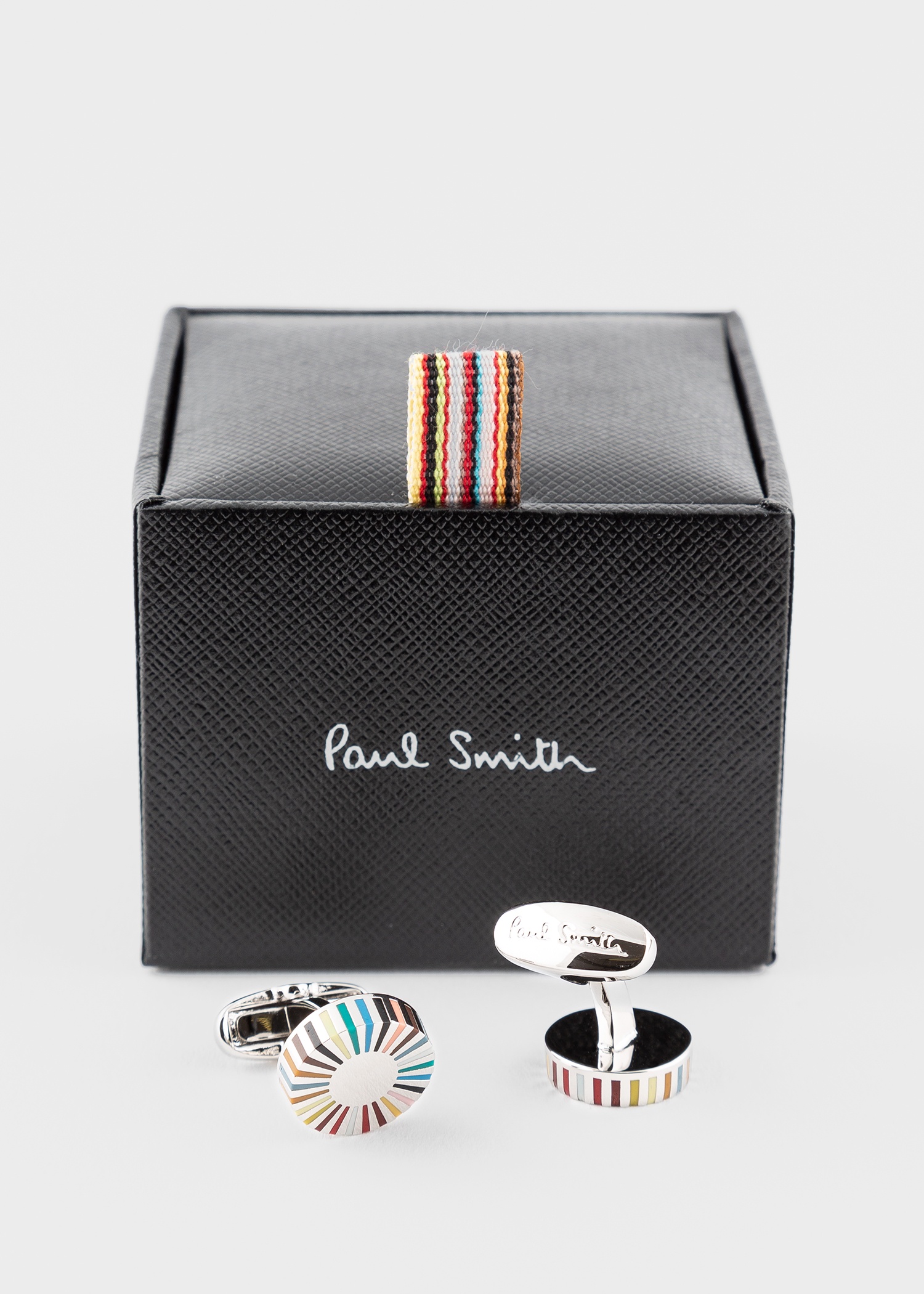 Multi-Coloured Stripe Edge Circular Cufflinks - 2