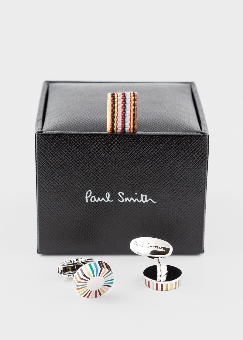 Paul Smith Multi-Coloured Stripe Edge Circular Cufflinks outlook