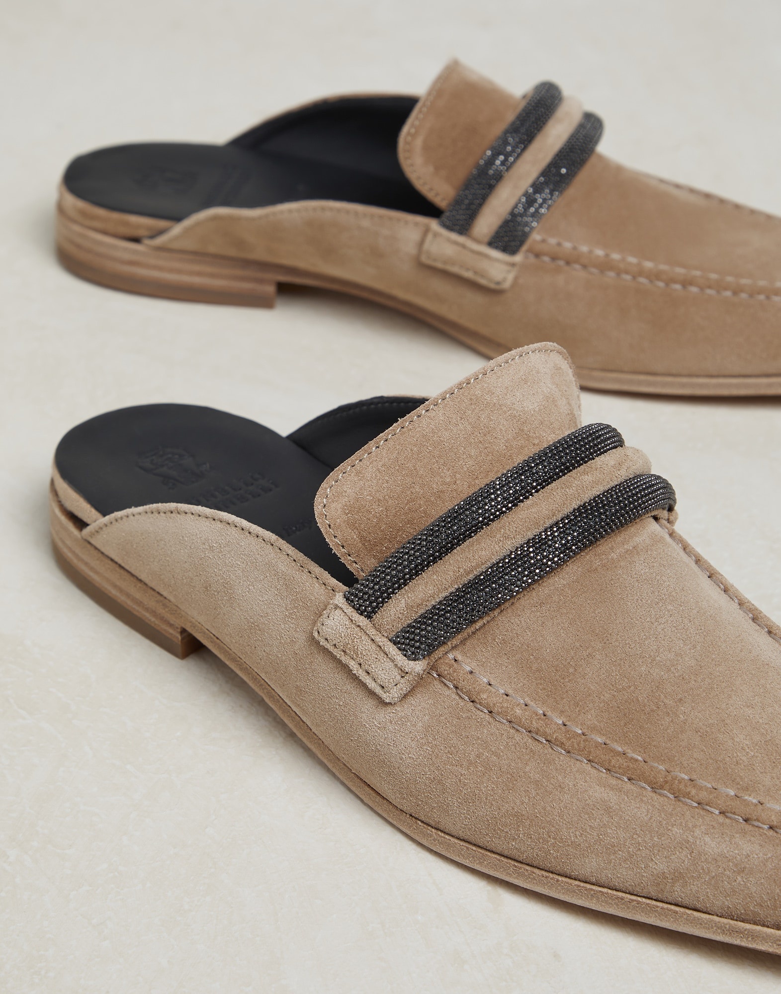 Suede slip-on loafers with precious bands - 4