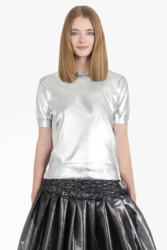 PRINT ROUND NECK S/S TOP | SILVER/GREY - 3