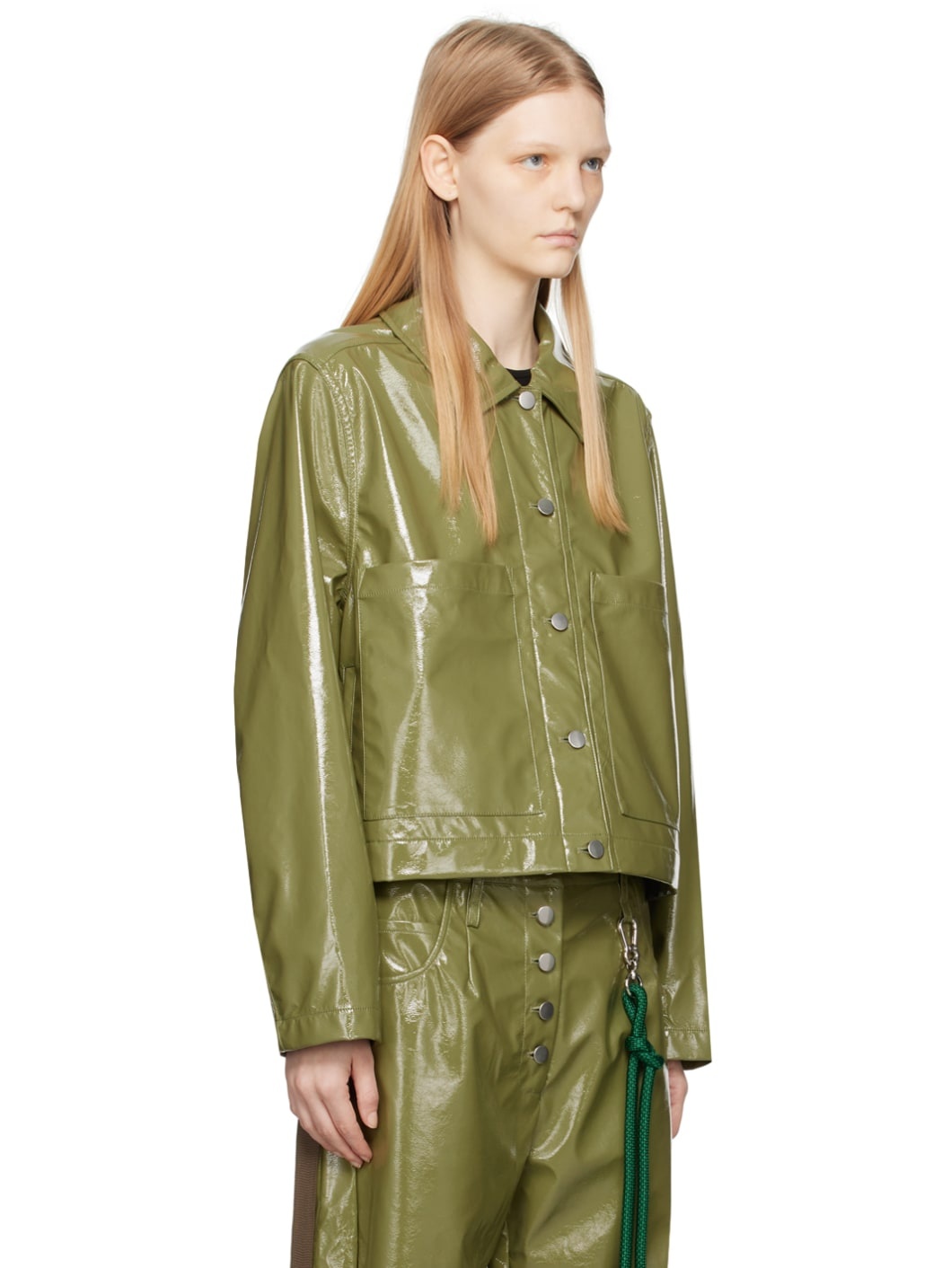 Green Cropped Faux-Leather Jacket - 2