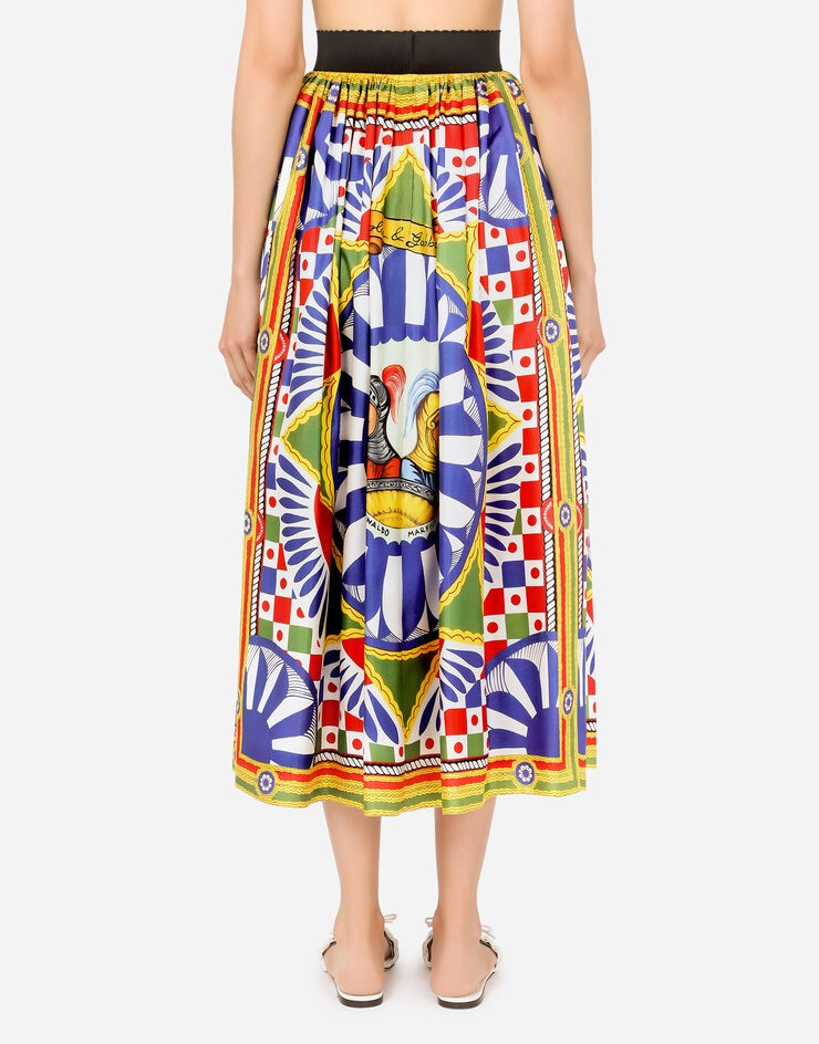 Carretto-print twill calf-length skirt - 2