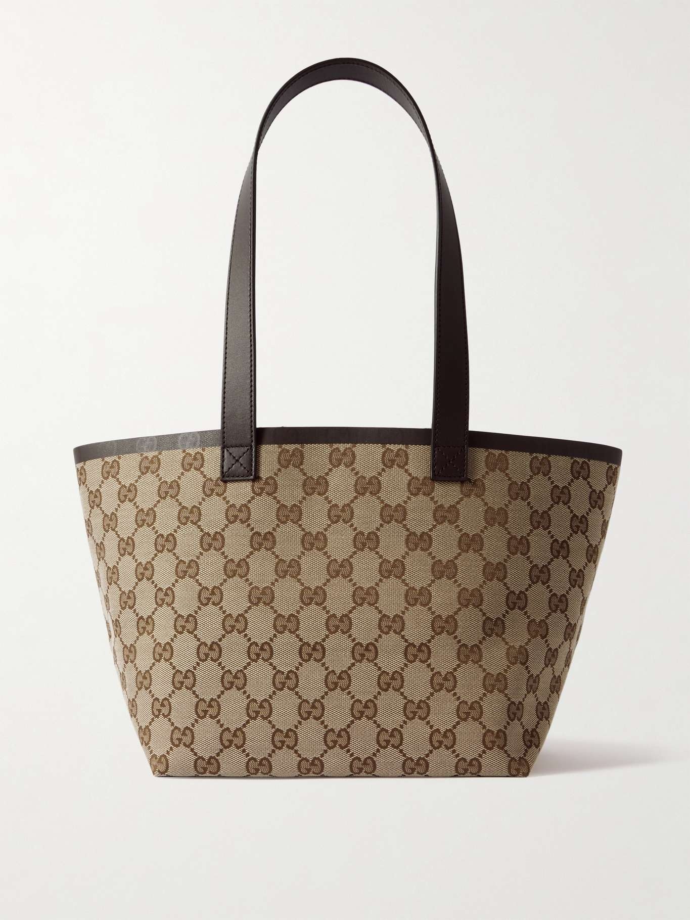 Totissima leather-trimmed canvas-jacquard tote - 1