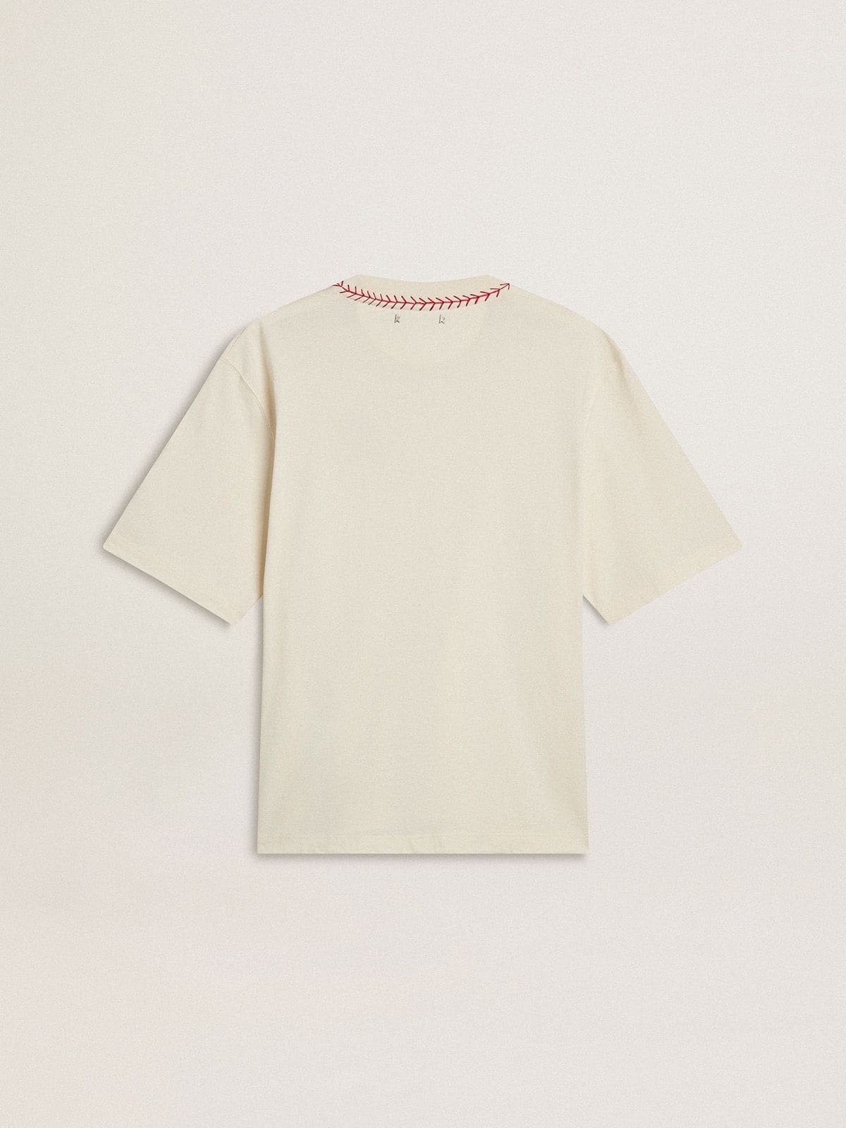 CNY worn-white sleeveless T-shirt with red embroidery - 2