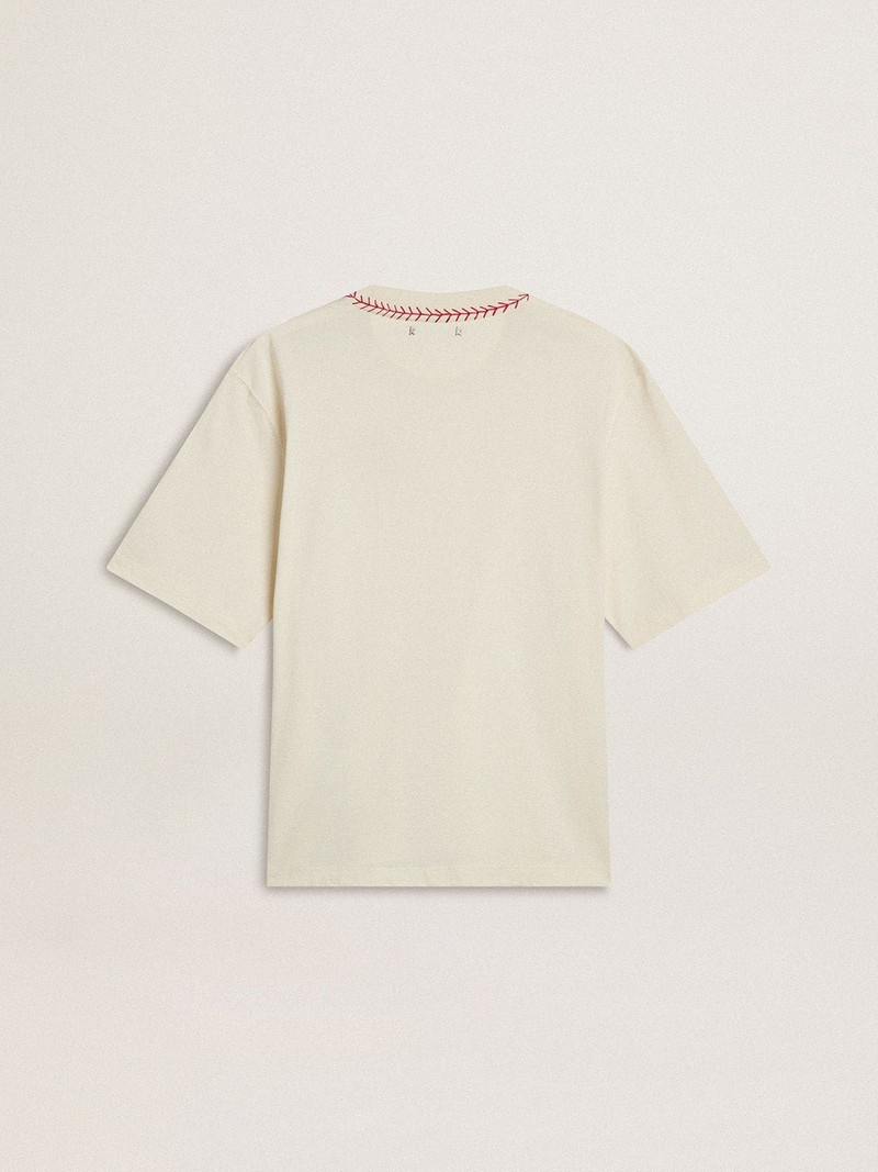 Golden Goose CNY worn-white sleeveless T-shirt with red embroidery outlook