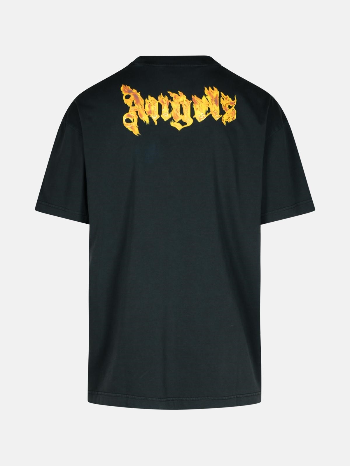 'BURNING PALM' BLACK COTTON OVERSIZE T-SHIRT - 3