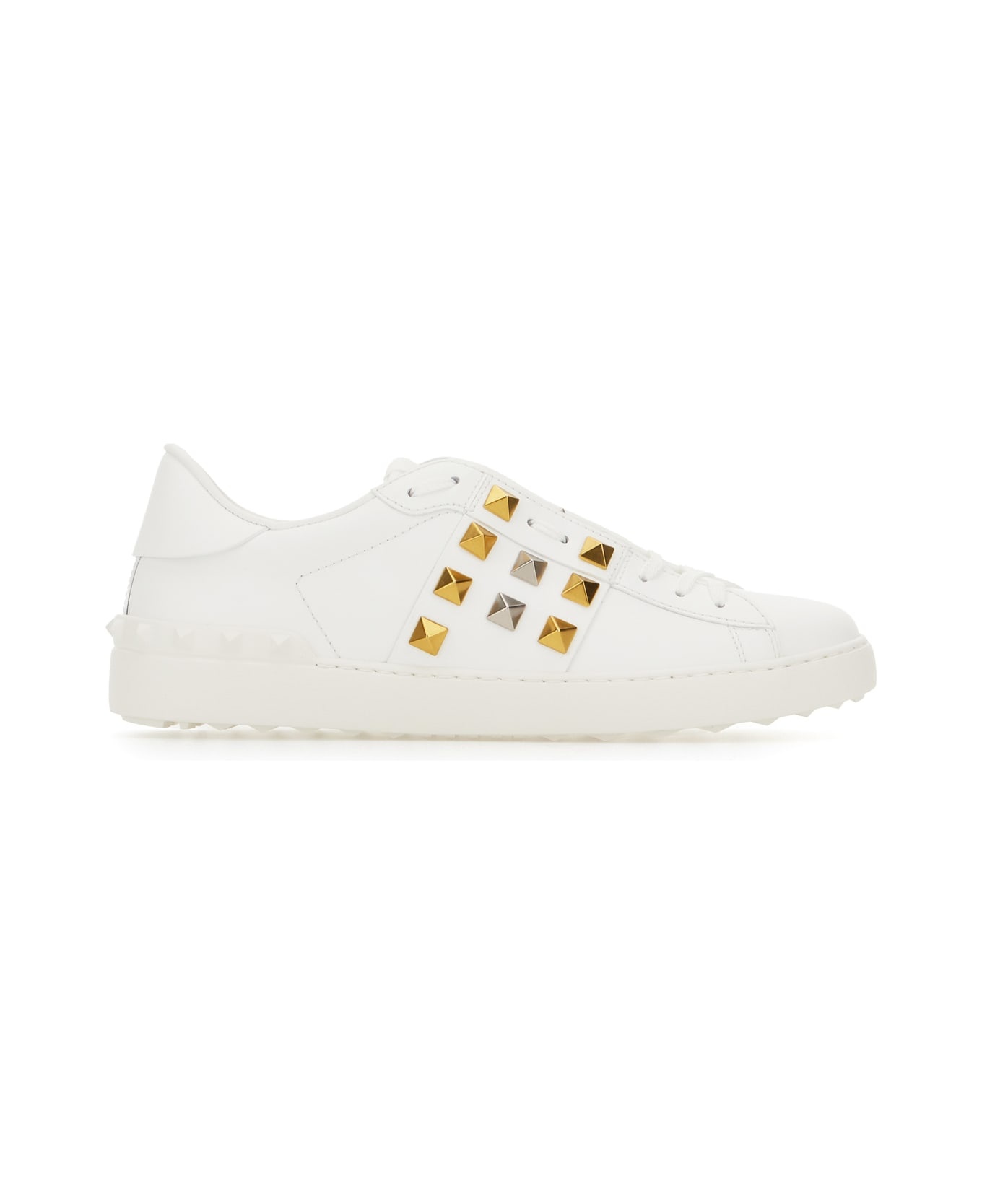 White Leather Rockstud Sneakers - 1
