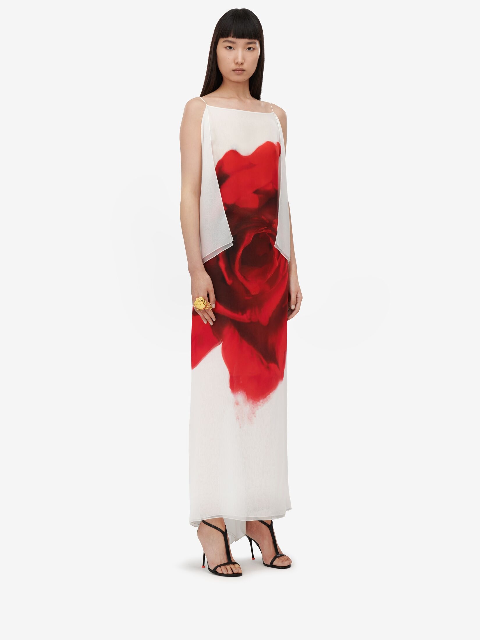 Women's Chiffon Bleeding Rose Slip Dress in Optic White - 3