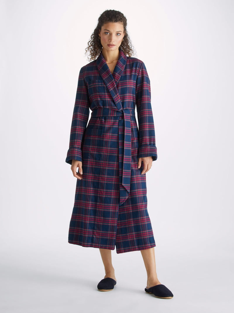 Derek Rose Women's Long Robe Kelburn 36 Brushed Cotton Multi outlook