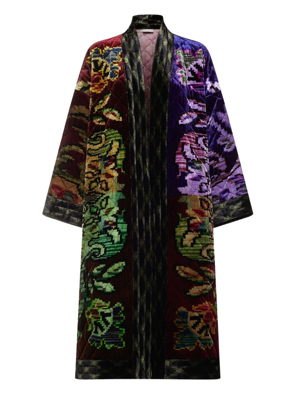 quilted-design velvet coat - 1