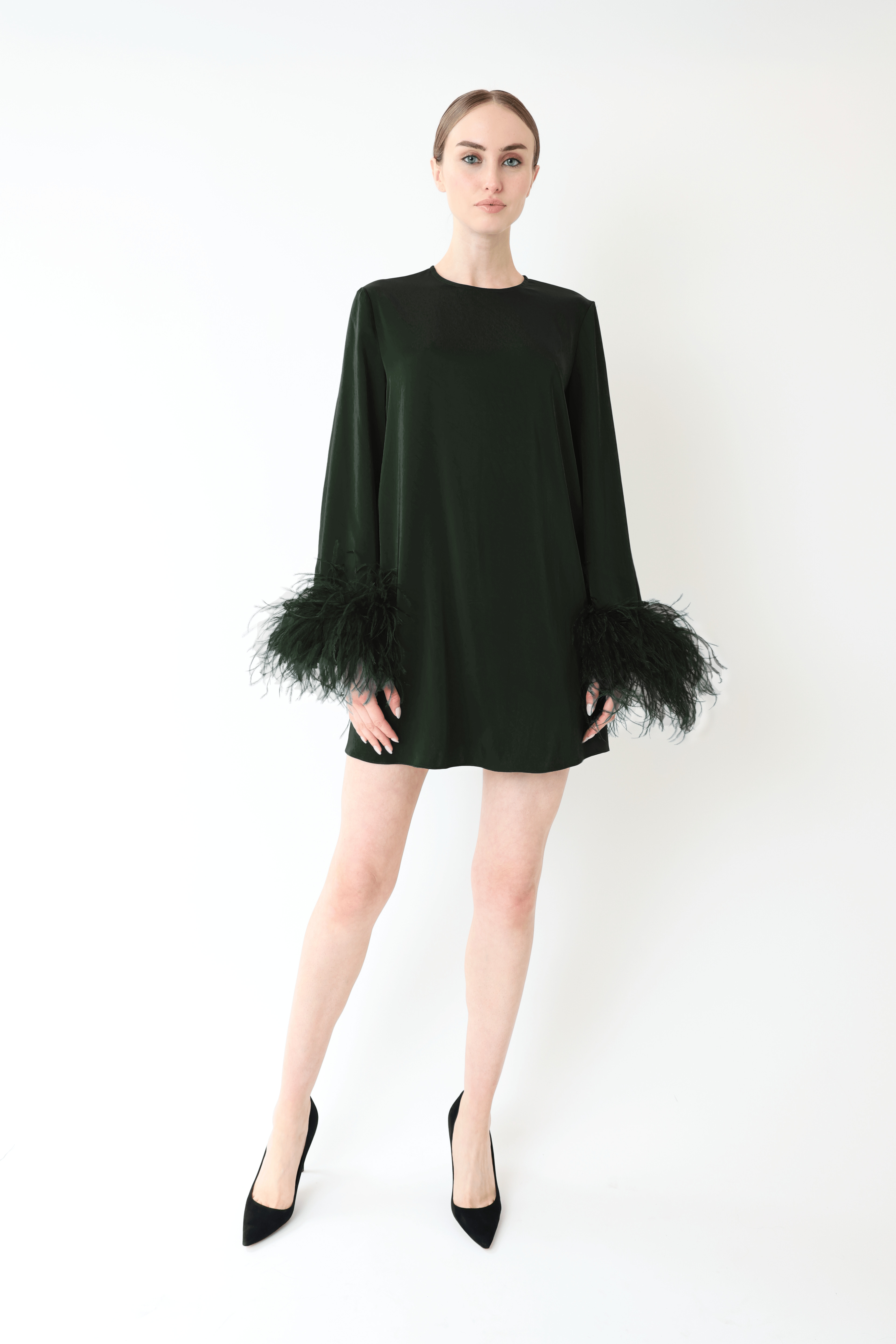 Satin Dress With Feathers - 2