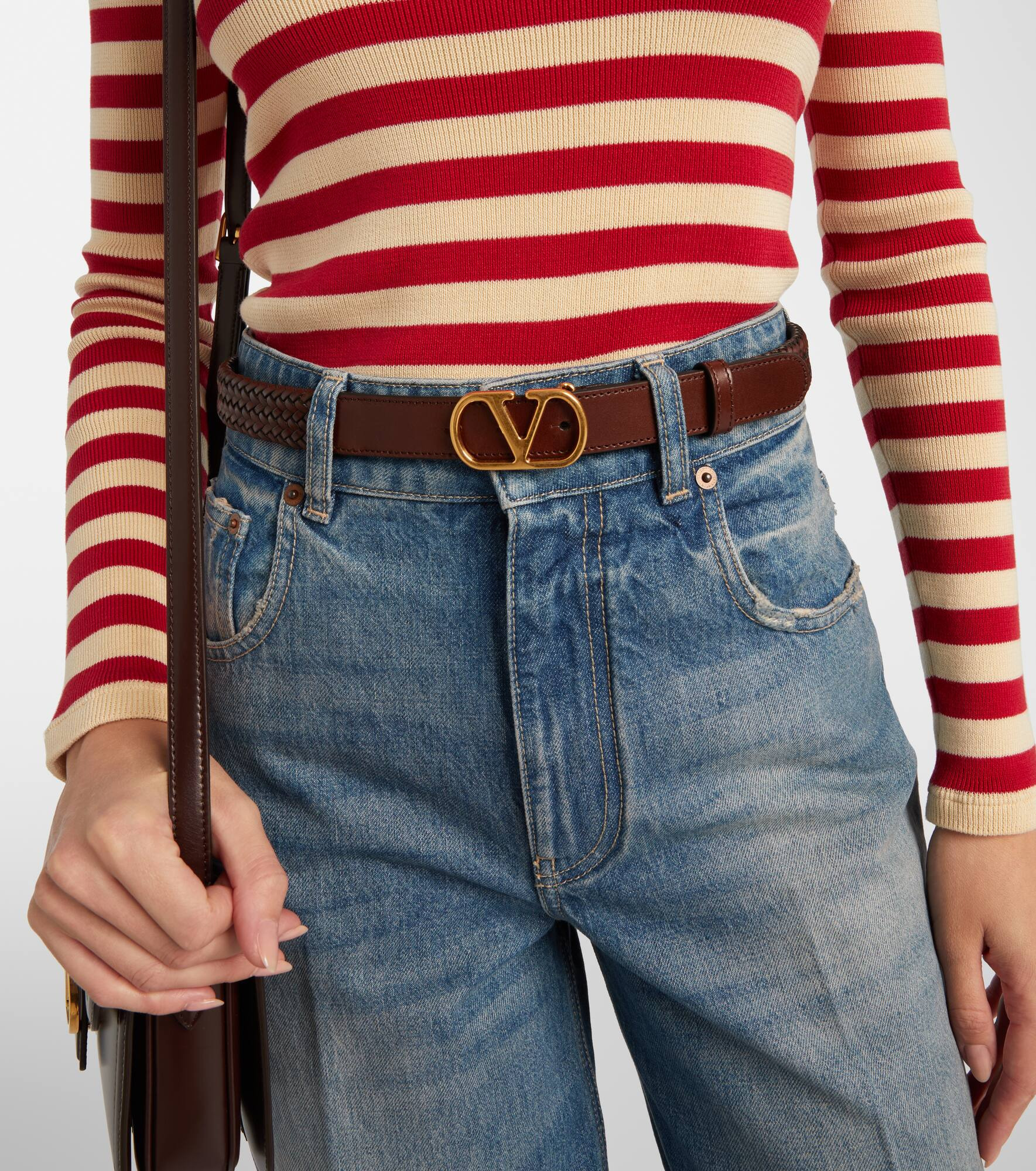 VLogo braided leather belt - 2