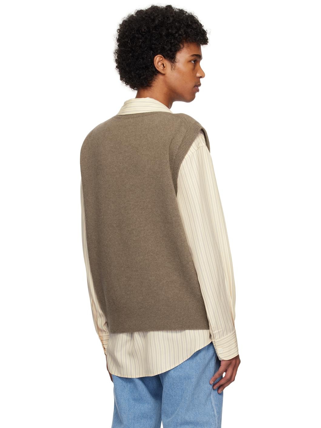 Taupe Relaxed Knitted Boiled Wool Vest - 3