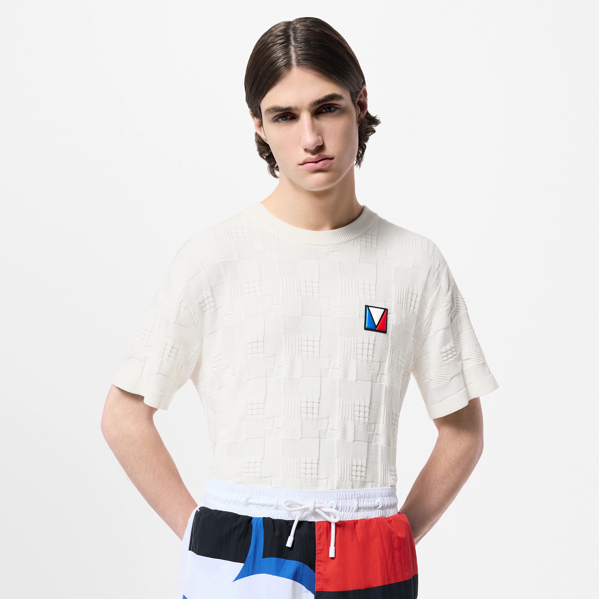 Damier Jacquard Short-Sleeved Cotton Crewneck - 2