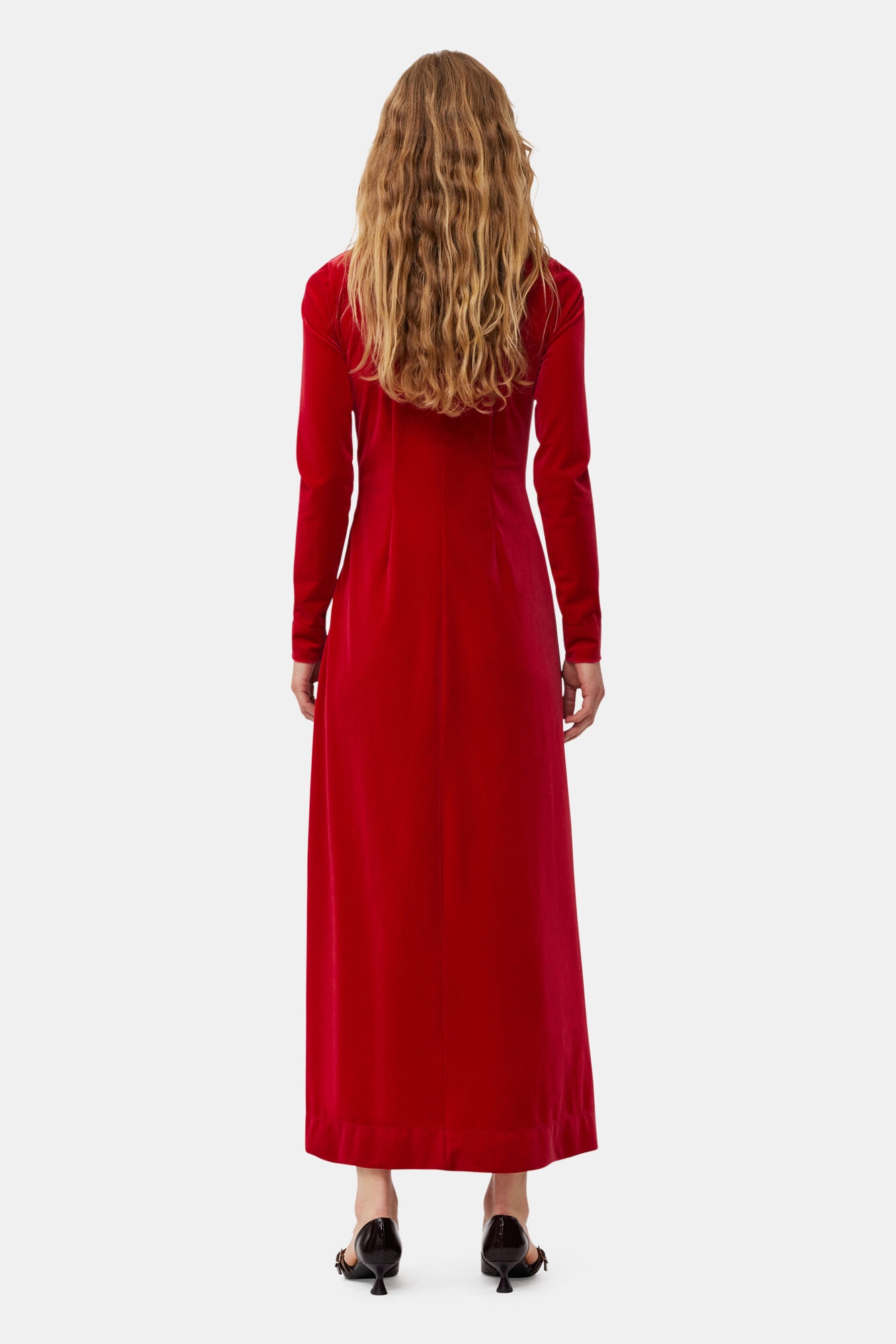 RED VELVET JERSEY TWIST LONG DRESS - 3