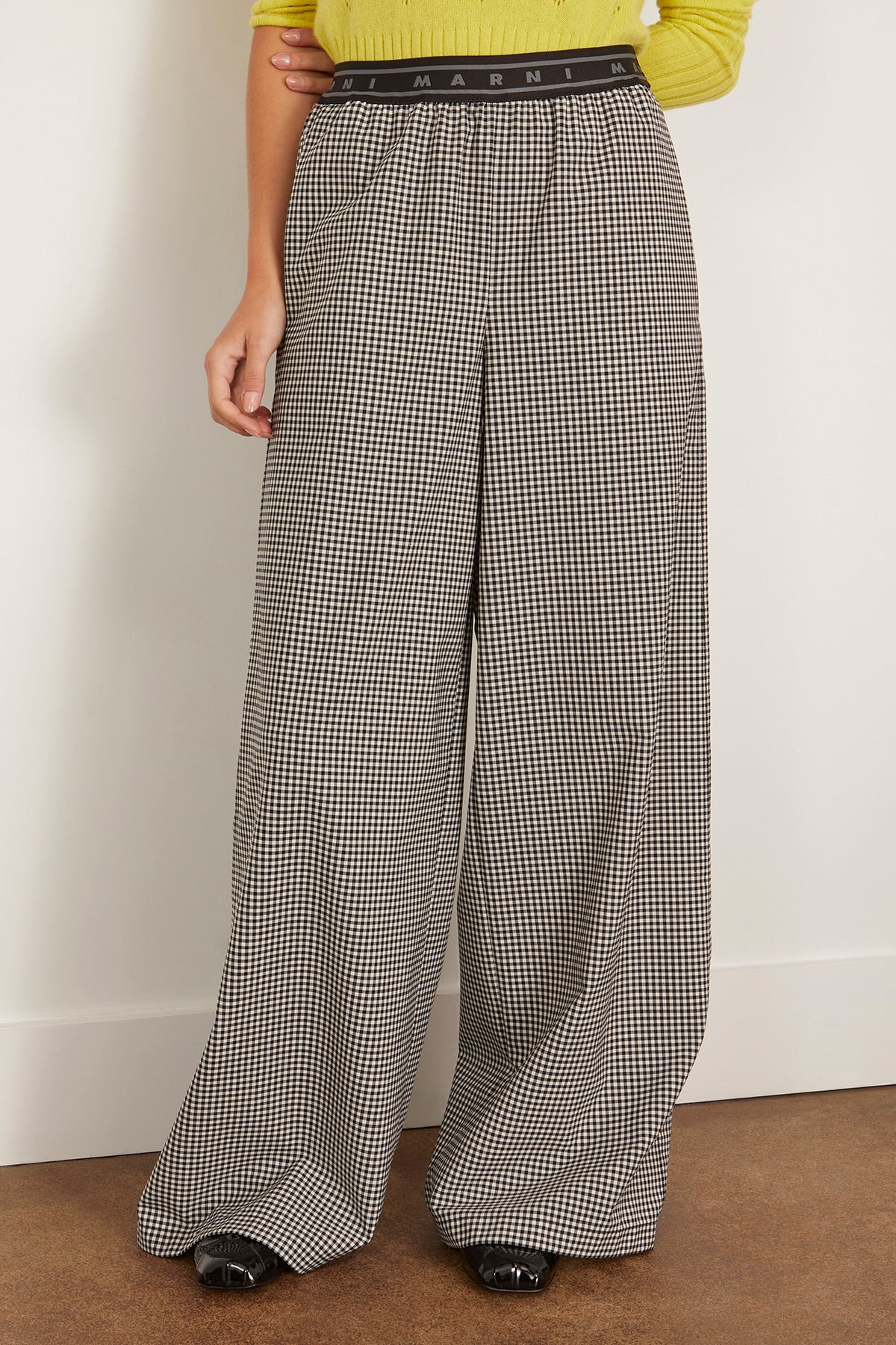 Checked Palazzo Trousers in Black - 3