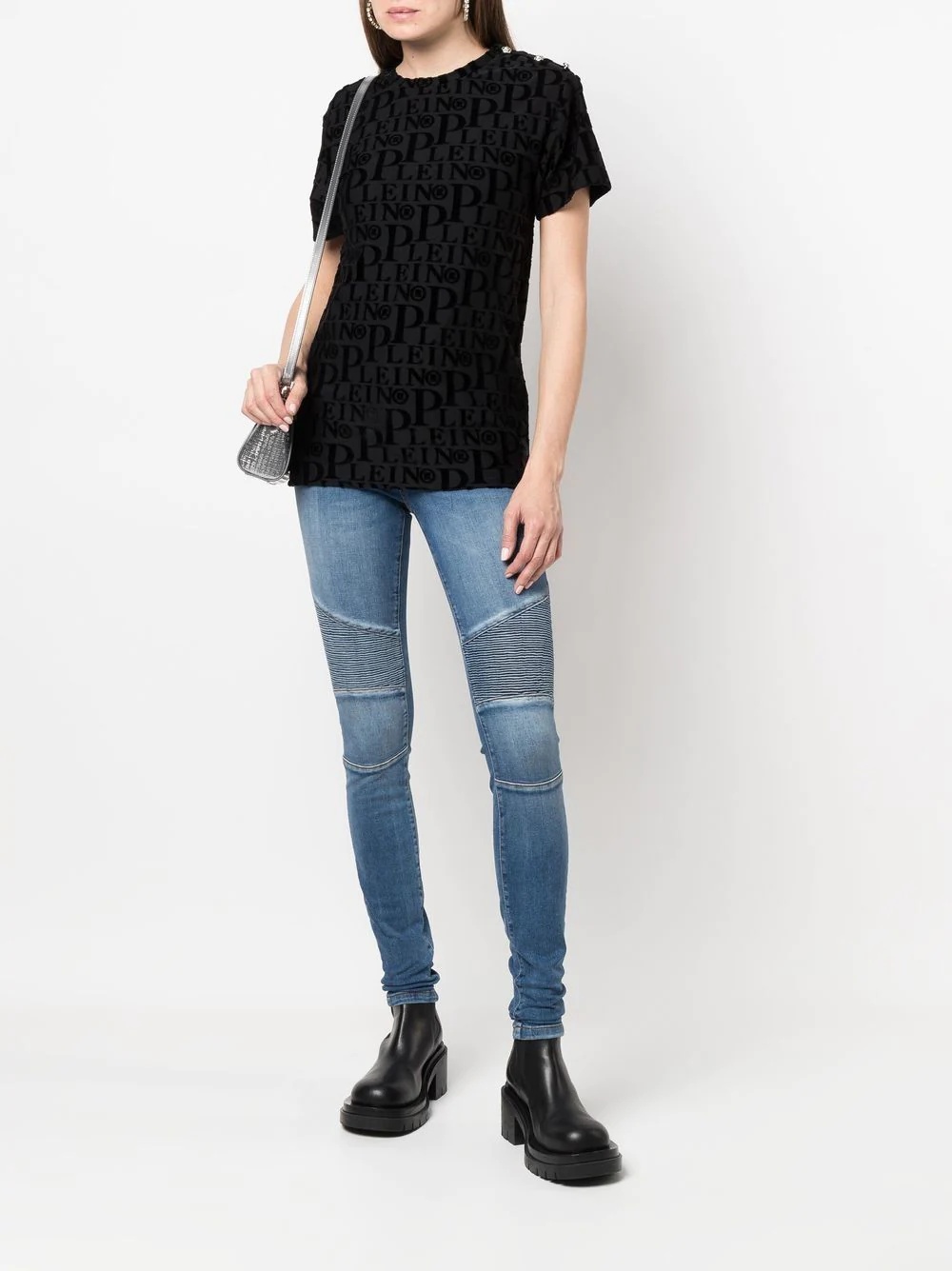 high-waisted biker jeans - 2