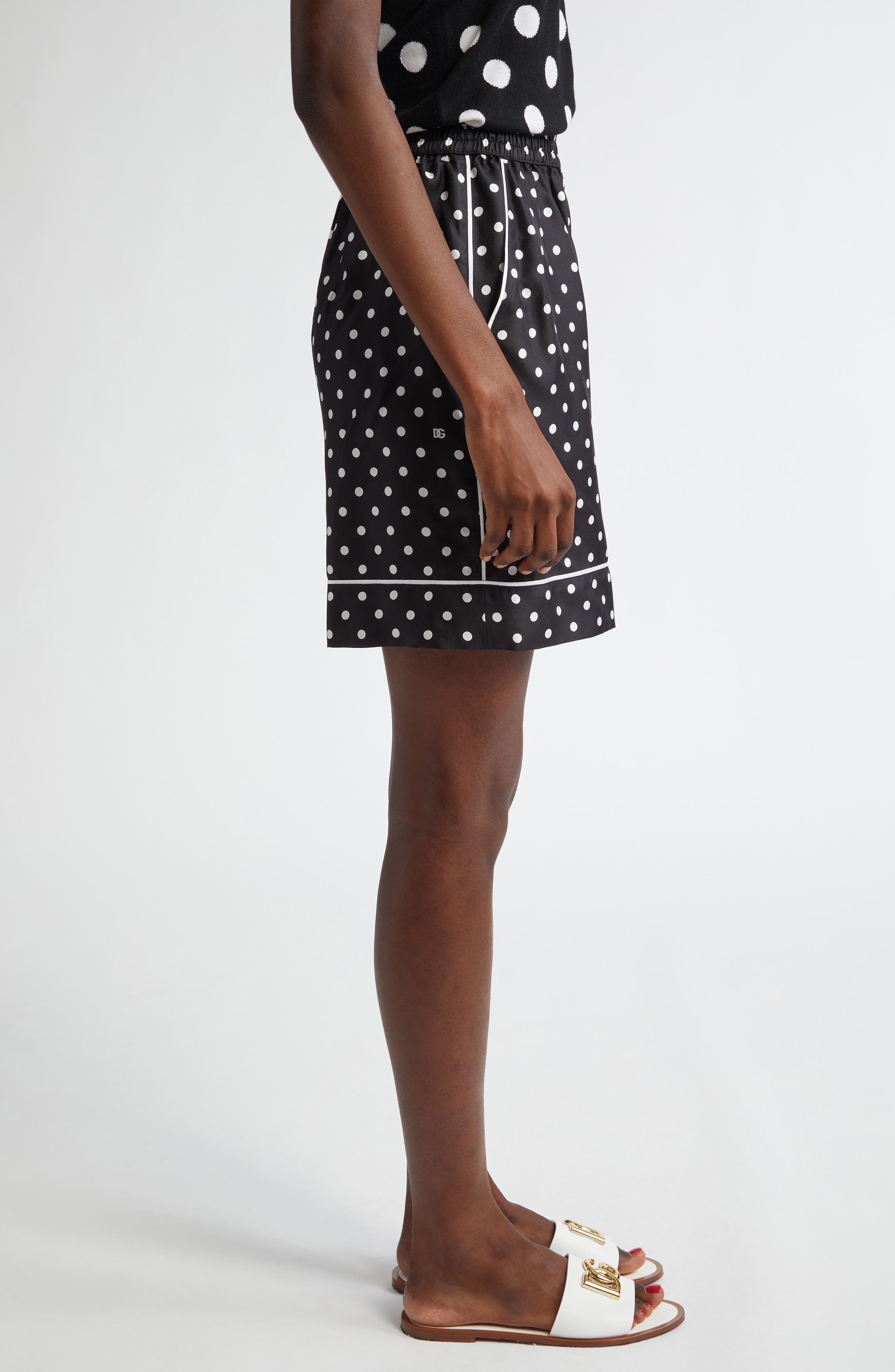 Dolce&Gabbana Polka Dot Silk Pajama Shorts in Nero at Nordstrom - 4