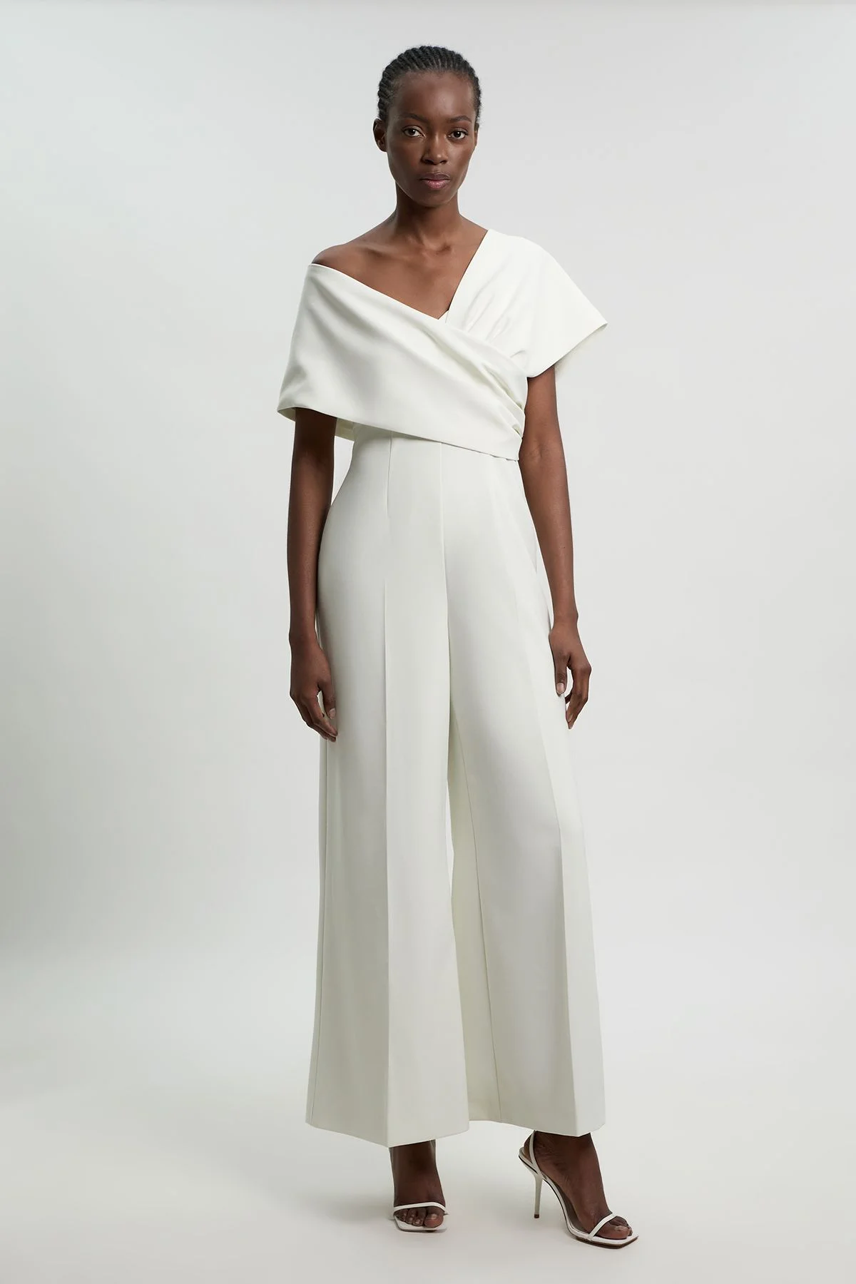 Compact Viscose Stretch Tailored Off Shoulder Jumpsuit - 1