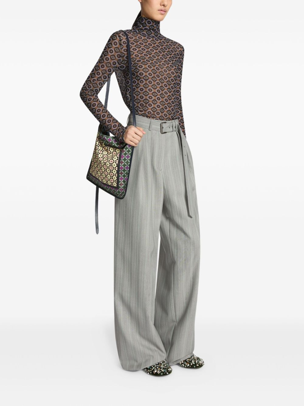 belted pinstripe trousers - 3