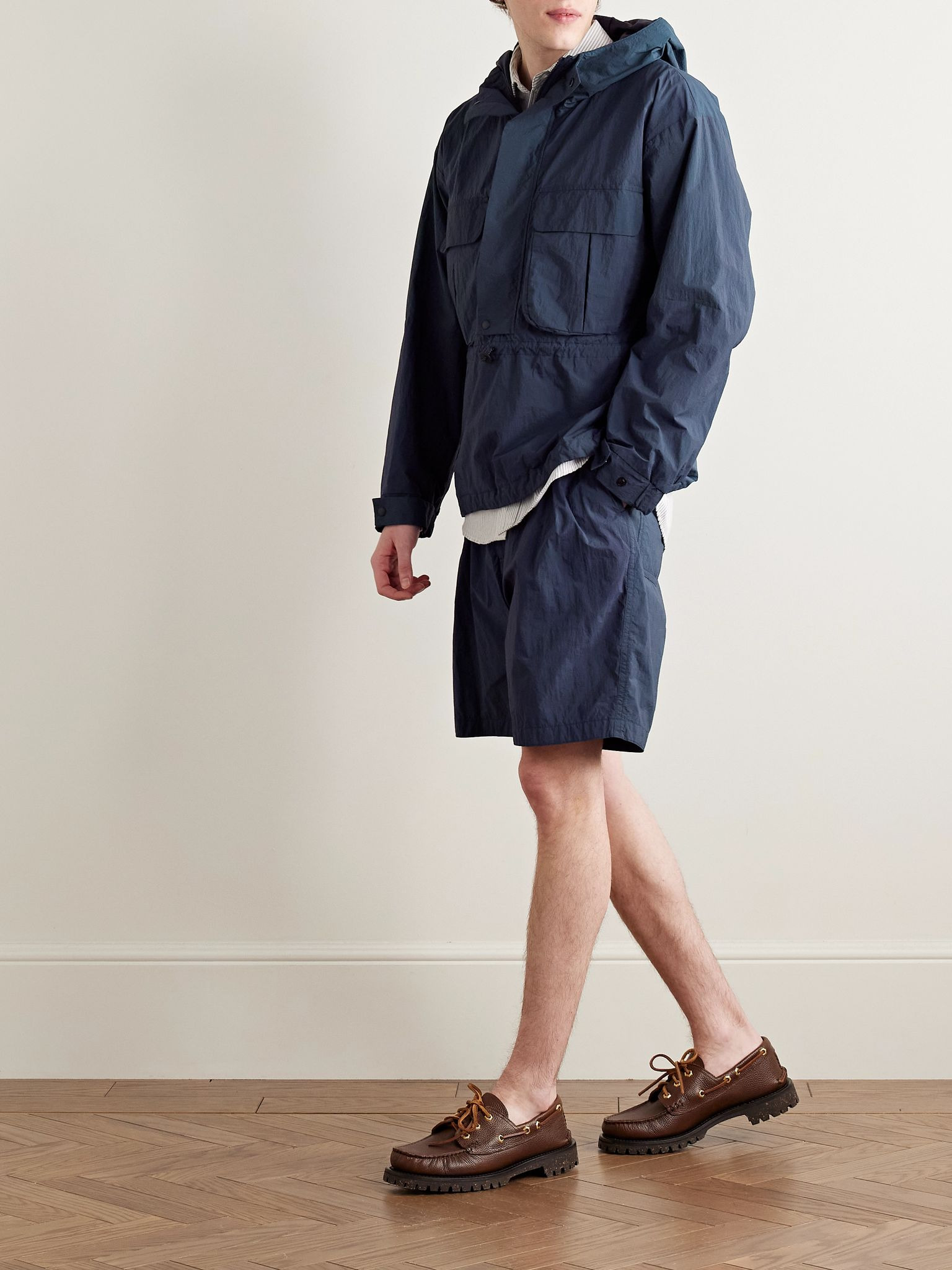 Indigo-Dyed Nylon-Seersucker Half-Zip Hooded Anorak Navy - 2